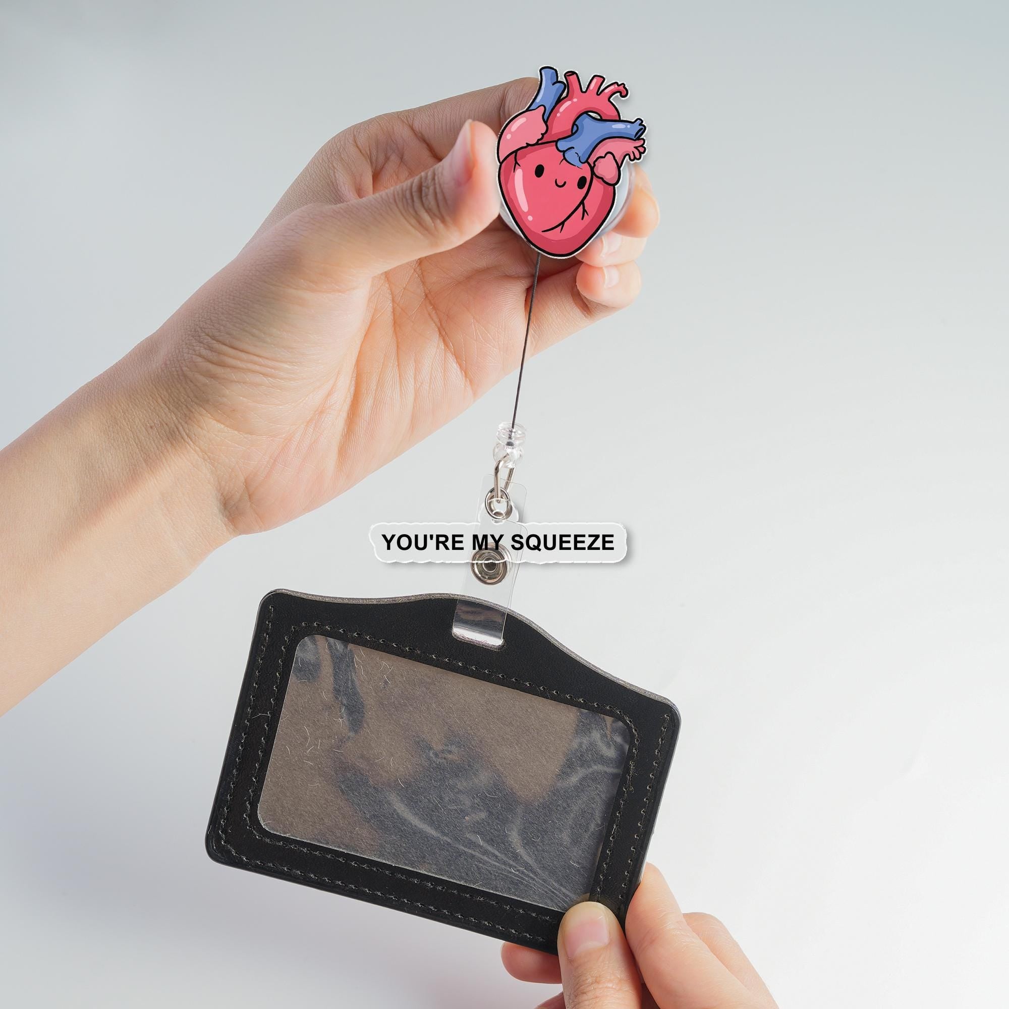 Cute Anatomical Heart Badge Reel – “You’re My Squeeze” Funny Nurse ID Holder, Retractable Clip for Medical, Nursing, and Healthcare Workers