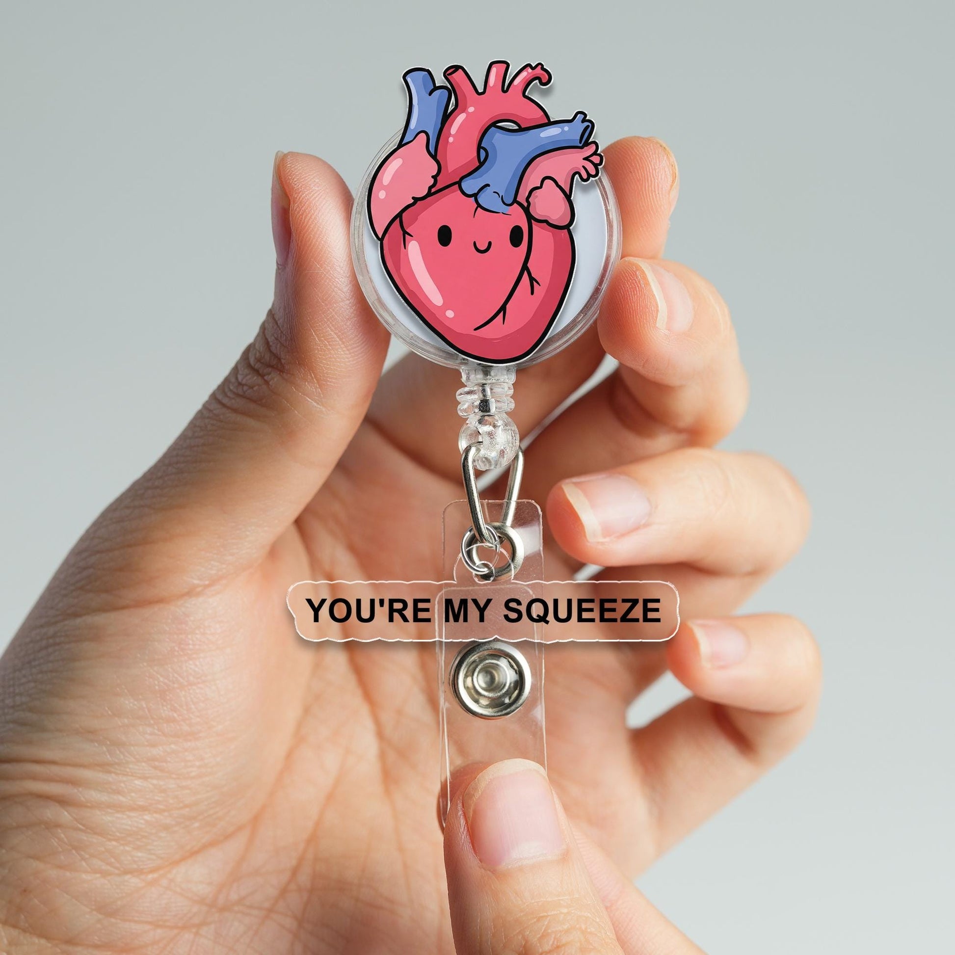 Cute Anatomical Heart Badge Reel – “You’re My Squeeze” Funny Nurse ID Holder, Retractable Clip for Medical, Nursing, and Healthcare Workers