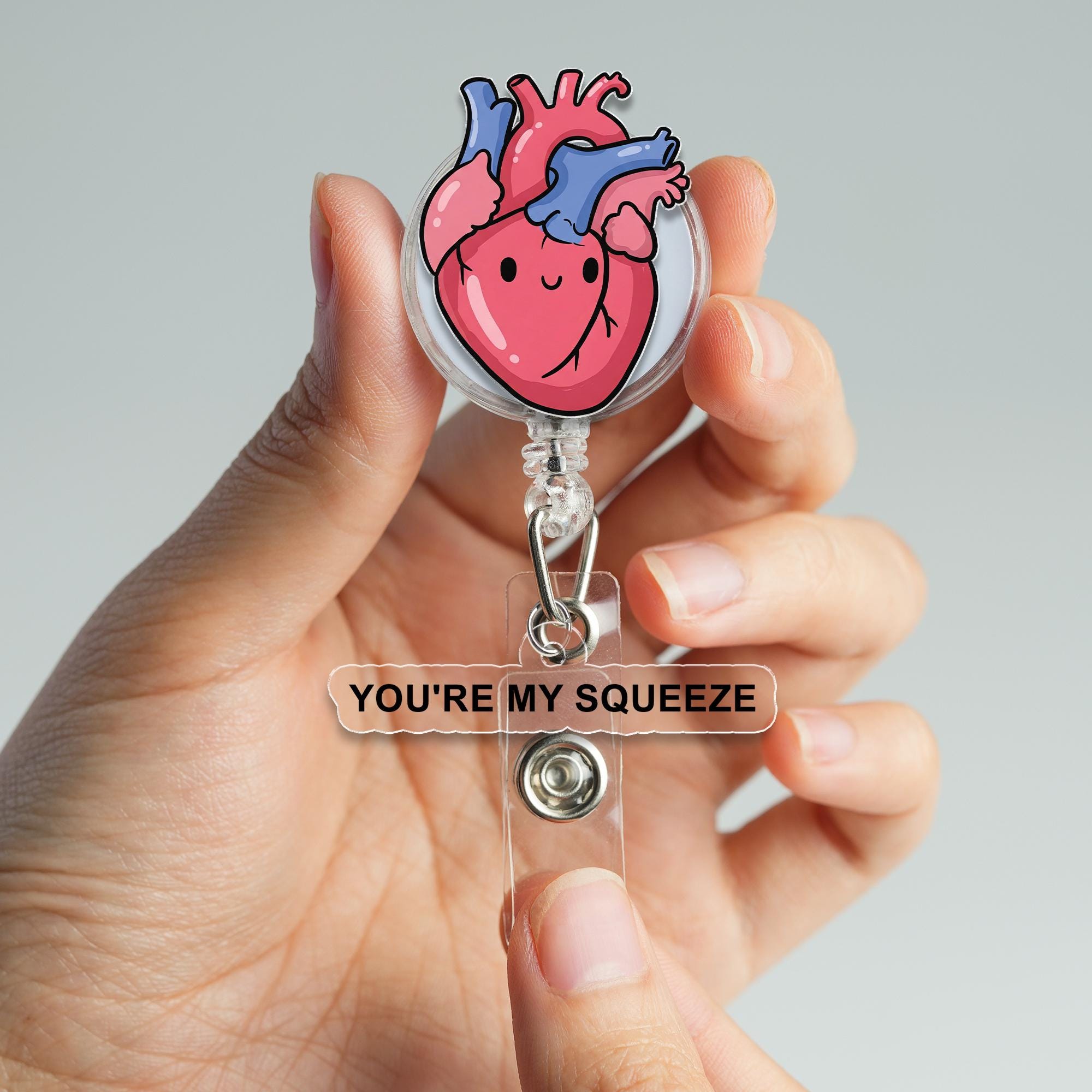 Cute Anatomical Heart Badge Reel – “You’re My Squeeze” Funny Nurse ID Holder, Retractable Clip for Medical, Nursing, and Healthcare Workers