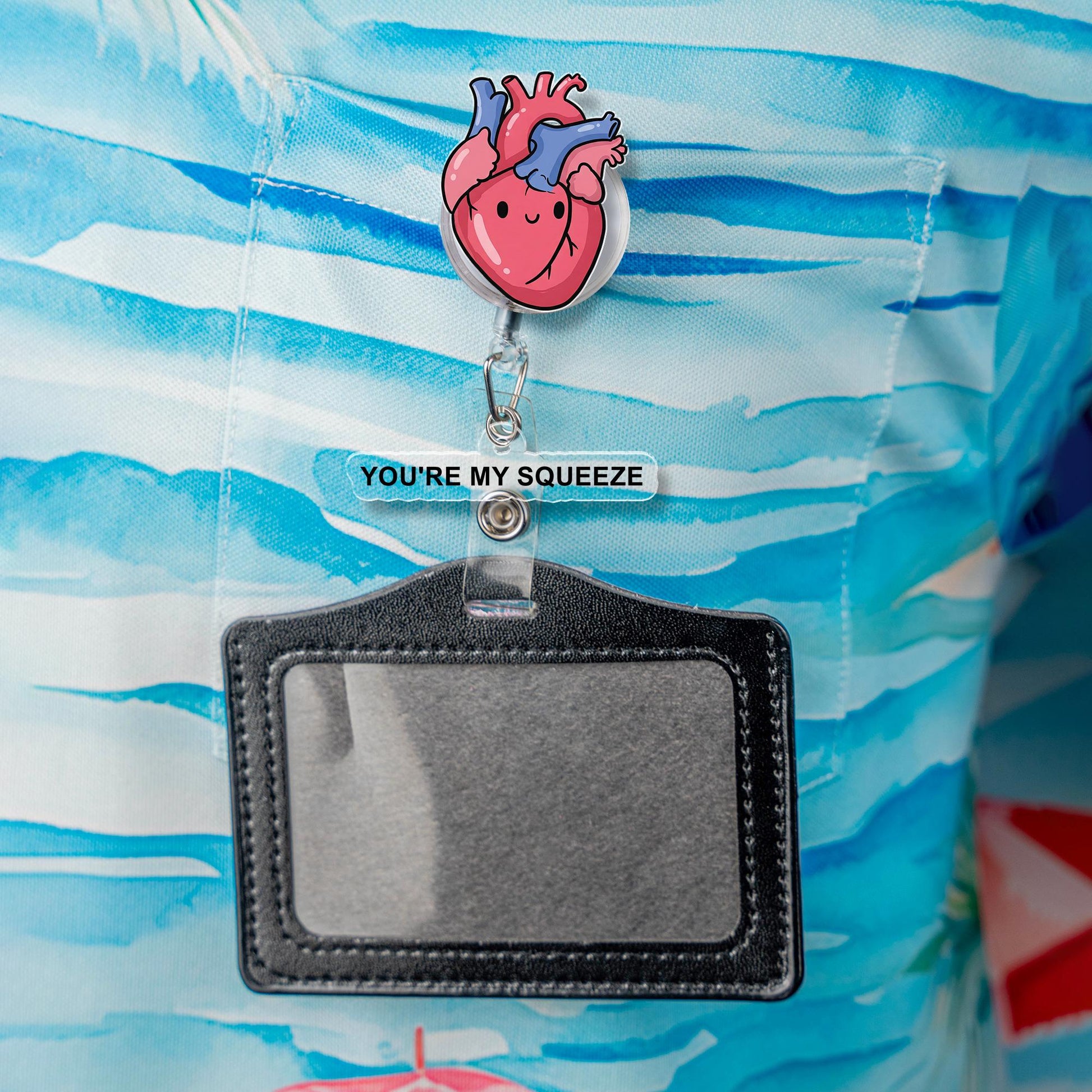 Cute Anatomical Heart Badge Reel – “You’re My Squeeze” Funny Nurse ID Holder, Retractable Clip for Medical, Nursing, and Healthcare Workers