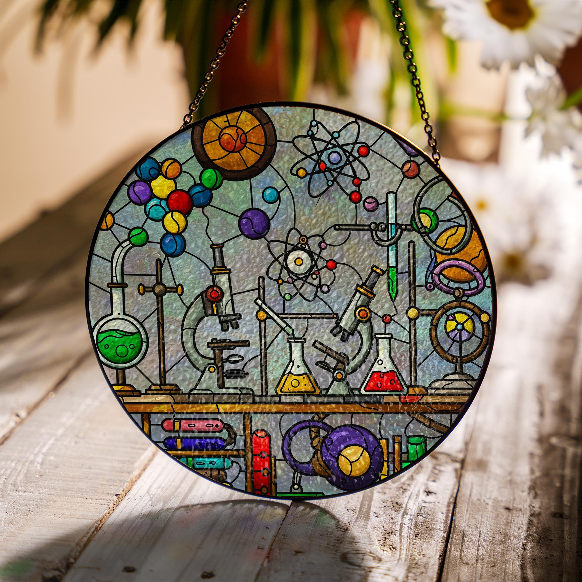 Science Lab Glass Suncatcher | Chemistry Beaker Window Hanging | Gift for Science Teacher, Lab Nerd, STEM Lover | Science Home Decor