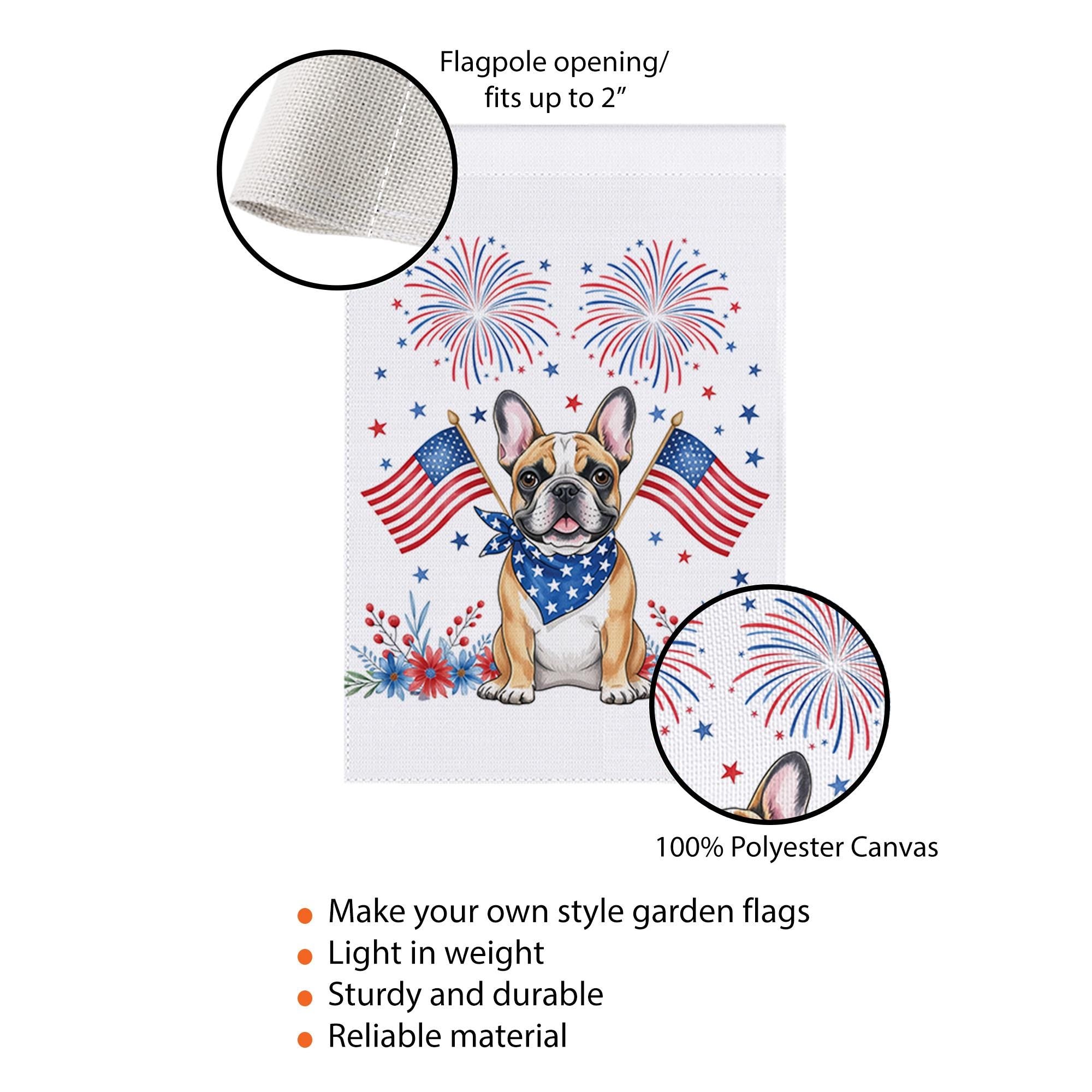4th of July Garden Flag with French Bulldog – Patriotic Dog Decor, Outdoor Yard Flag with American Flags & Fireworks for Independence Day