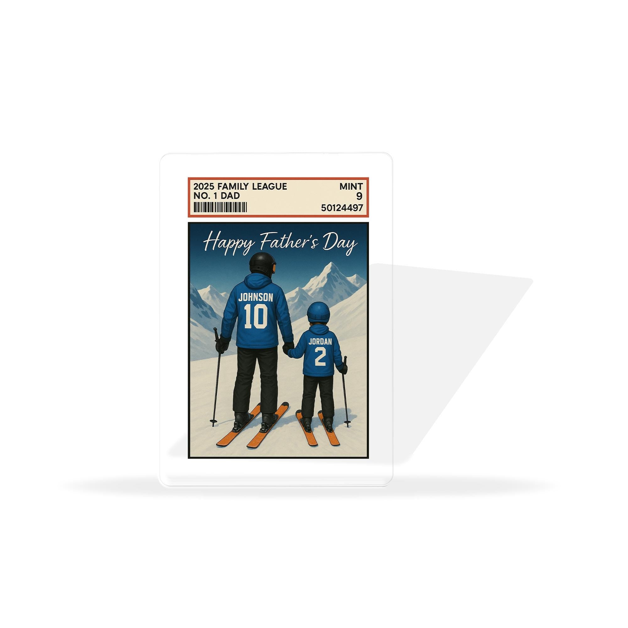 Custom Skiing Dad Acrylic Block | Personalized Father’s Day Gift from Kids | Winter Sports Family Keepsake | Snowy Mountain Plaque