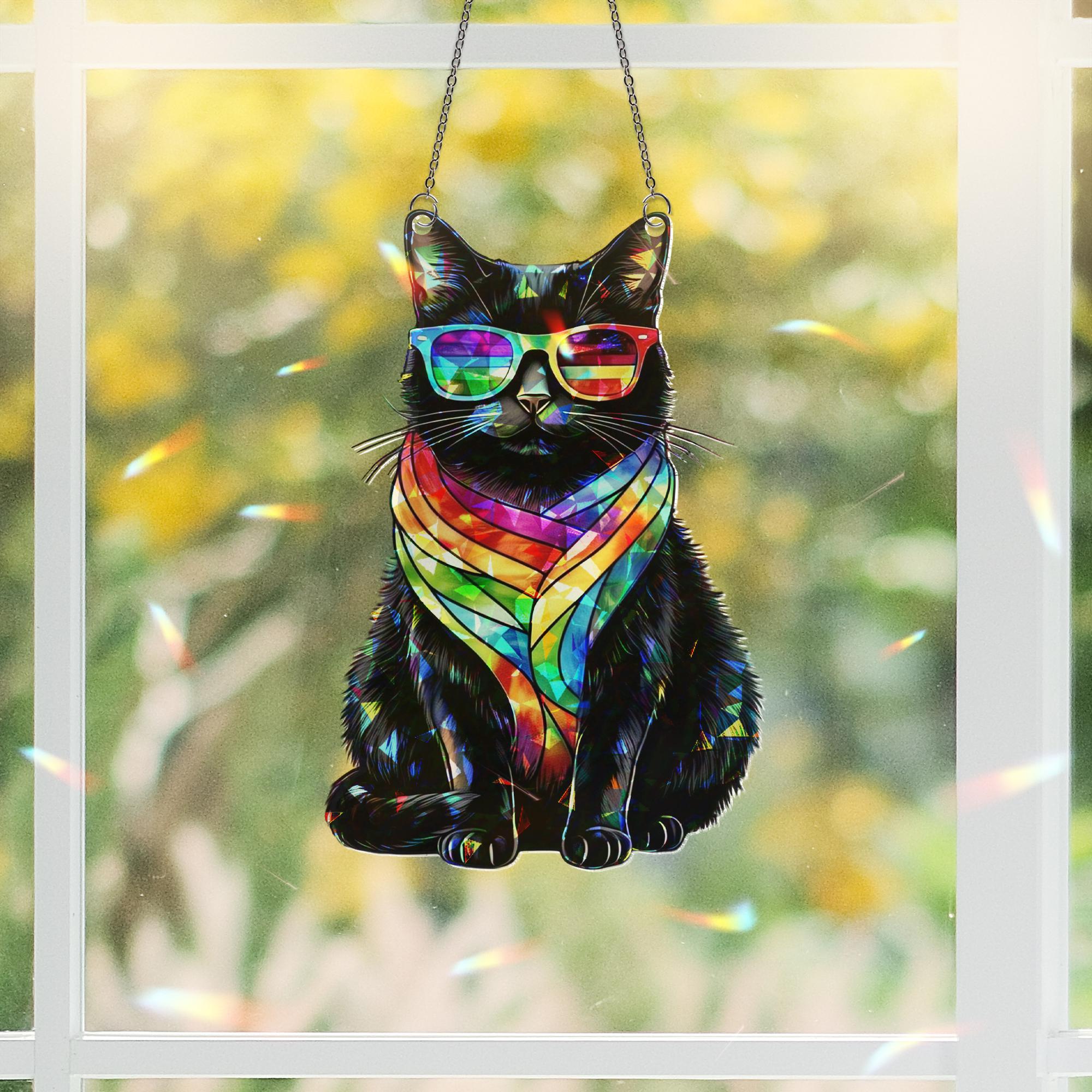Ally Cat Rainbow Suncatcher | Holographic Acrylic Pride Cat Window Decor | LGBTQ+ Cute Kitty Gift | Queer Cat Lover Room Art