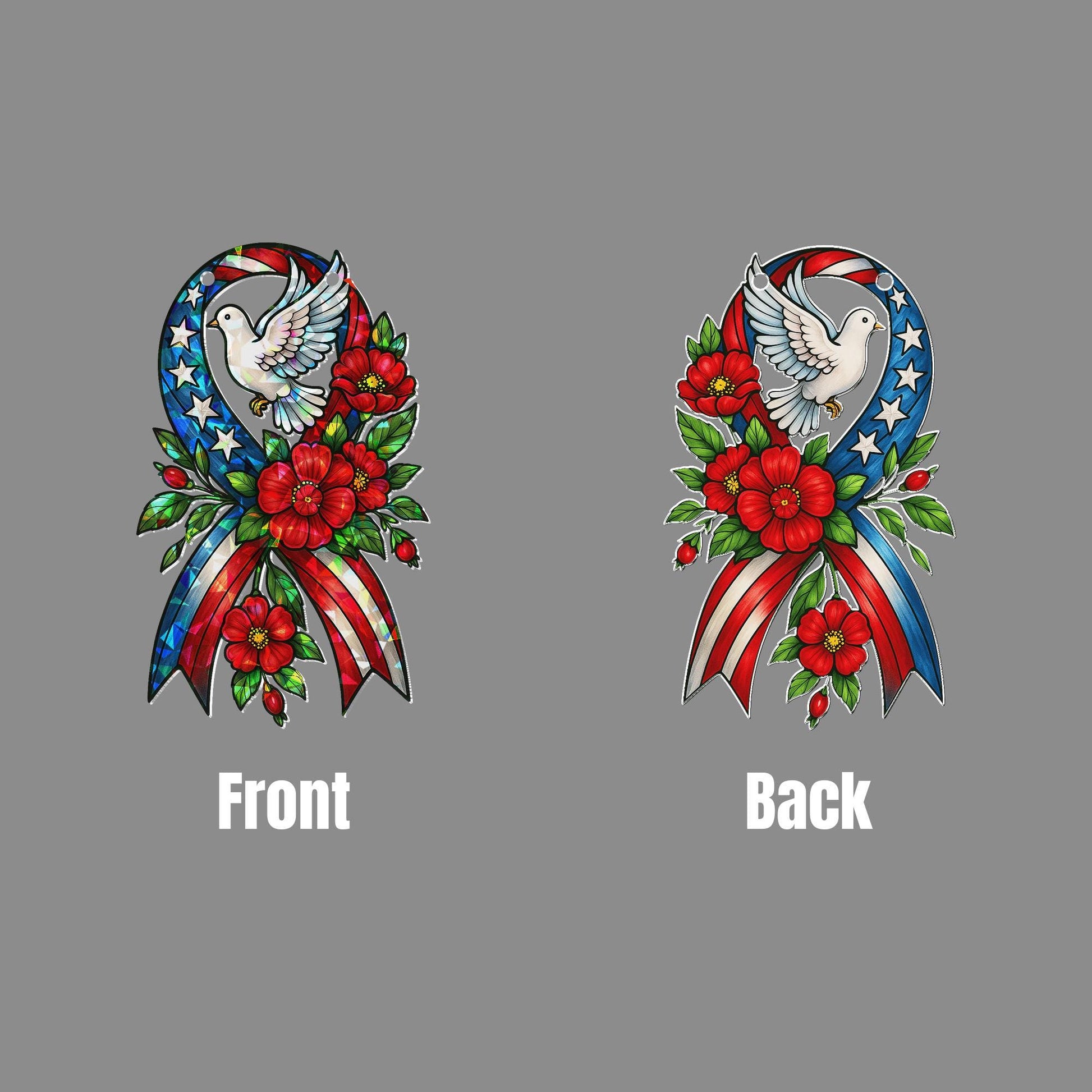 Patriotic Ribbon Dove Hologram Acrylic Window Hanging | Memorial Day Decor | USA Flag Holographic Sun Catcher | 4th of July Gift
