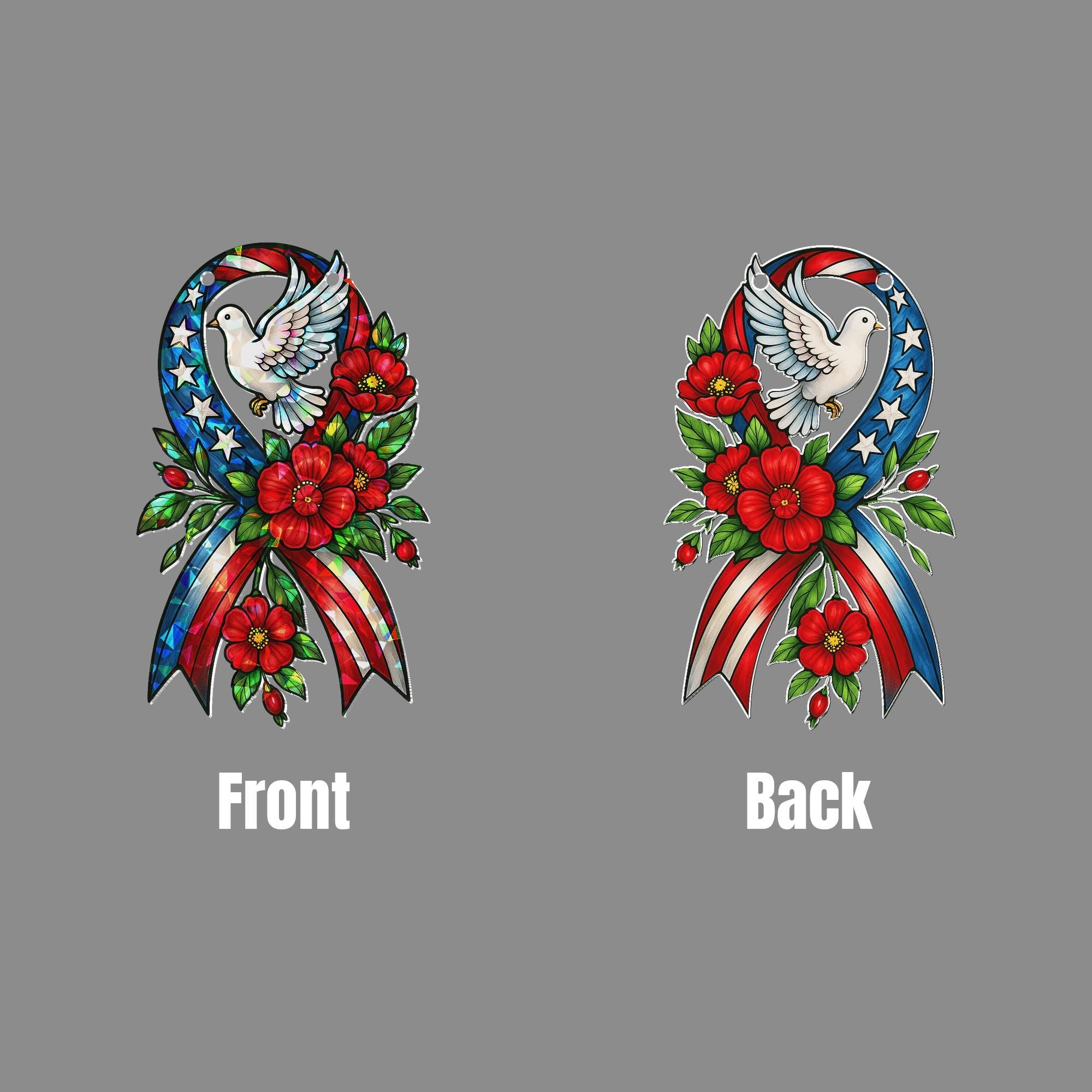 Patriotic Ribbon Dove Hologram Acrylic Window Hanging | Memorial Day Decor | USA Flag Holographic Sun Catcher | 4th of July Gift