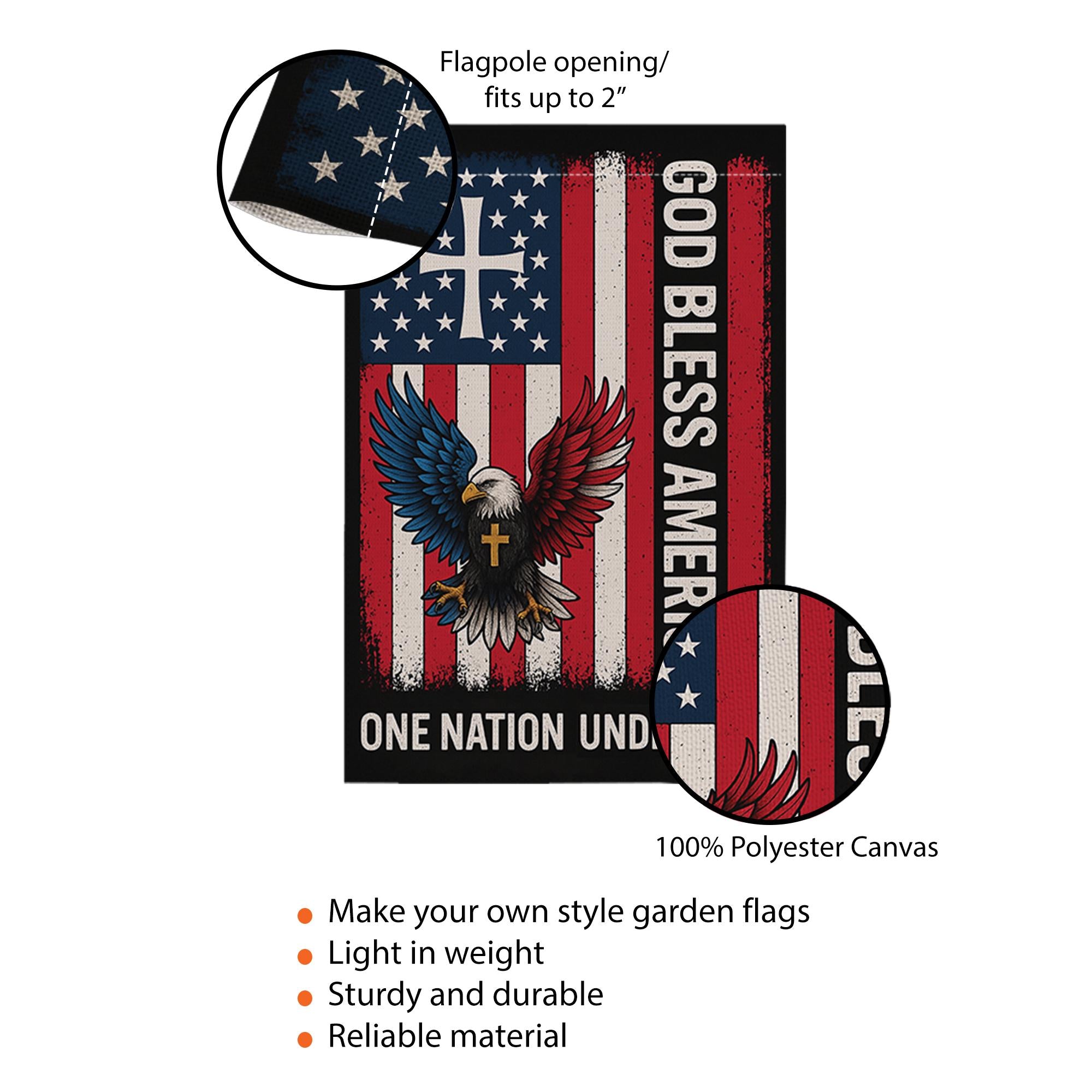 God Bless America Patriotic Garden Flag | Christian Outdoor Flag with Cross & Eagle | One Nation Under God Yard Decor