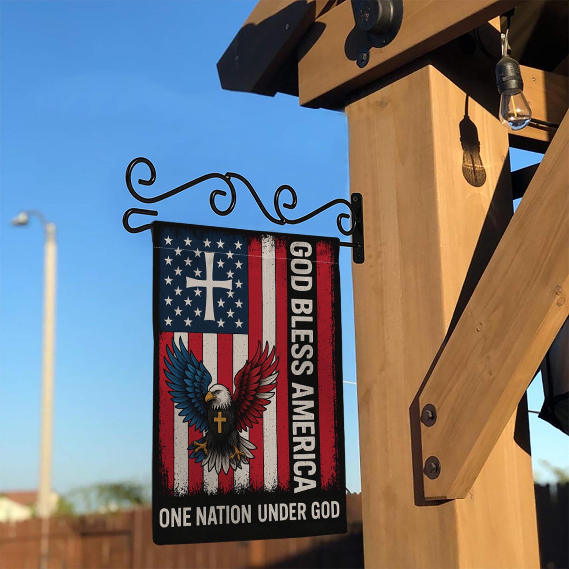 God Bless America Patriotic Garden Flag | Christian Outdoor Flag with Cross & Eagle | One Nation Under God Yard Decor