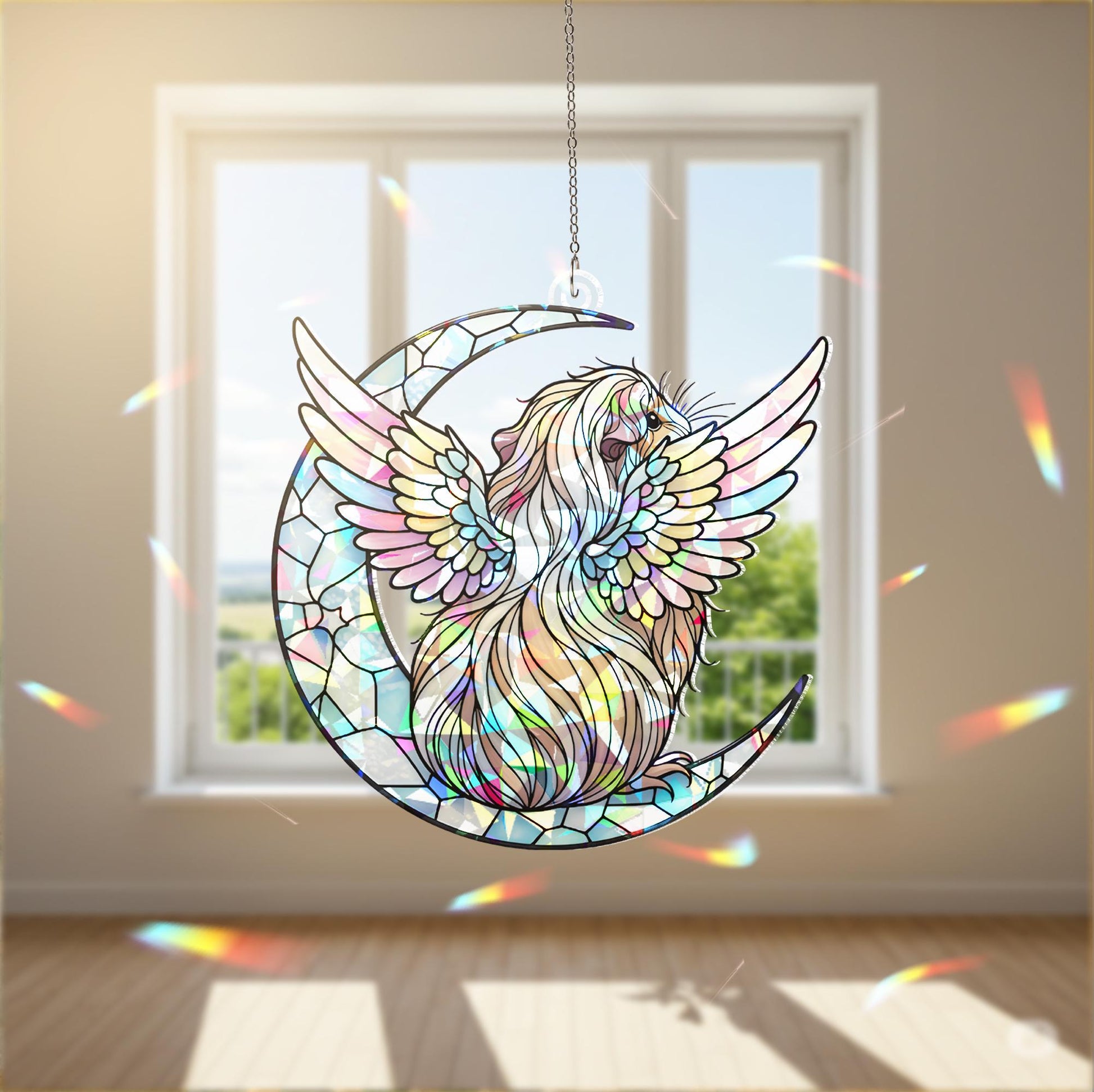 Peruvian Guinea Pig Window Decor, Angel Pet Memorial Ornament, Holographic Acrylic Decor, Guinea Pig Memorial Gift, Loss Of Pet Gift