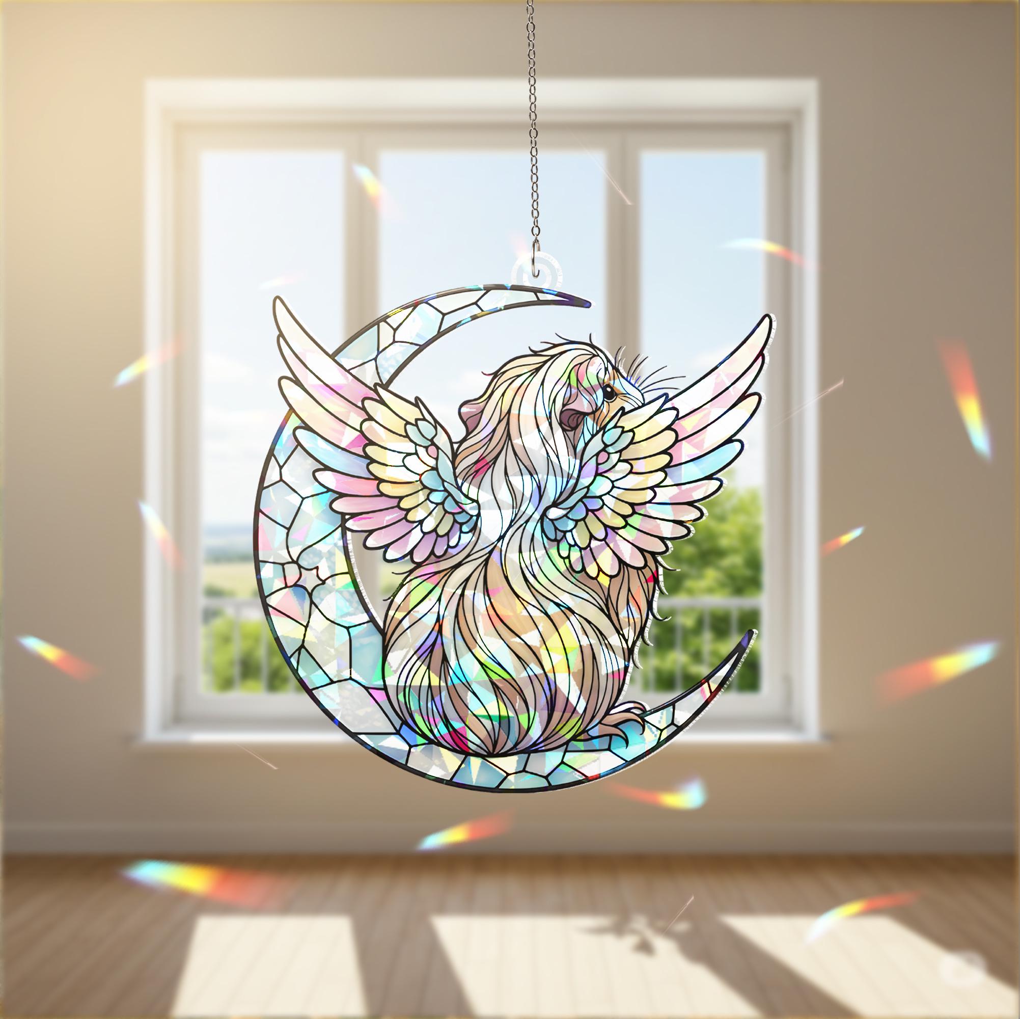Peruvian Guinea Pig Window Decor, Angel Pet Memorial Ornament, Holographic Acrylic Decor, Guinea Pig Memorial Gift, Loss Of Pet Gift