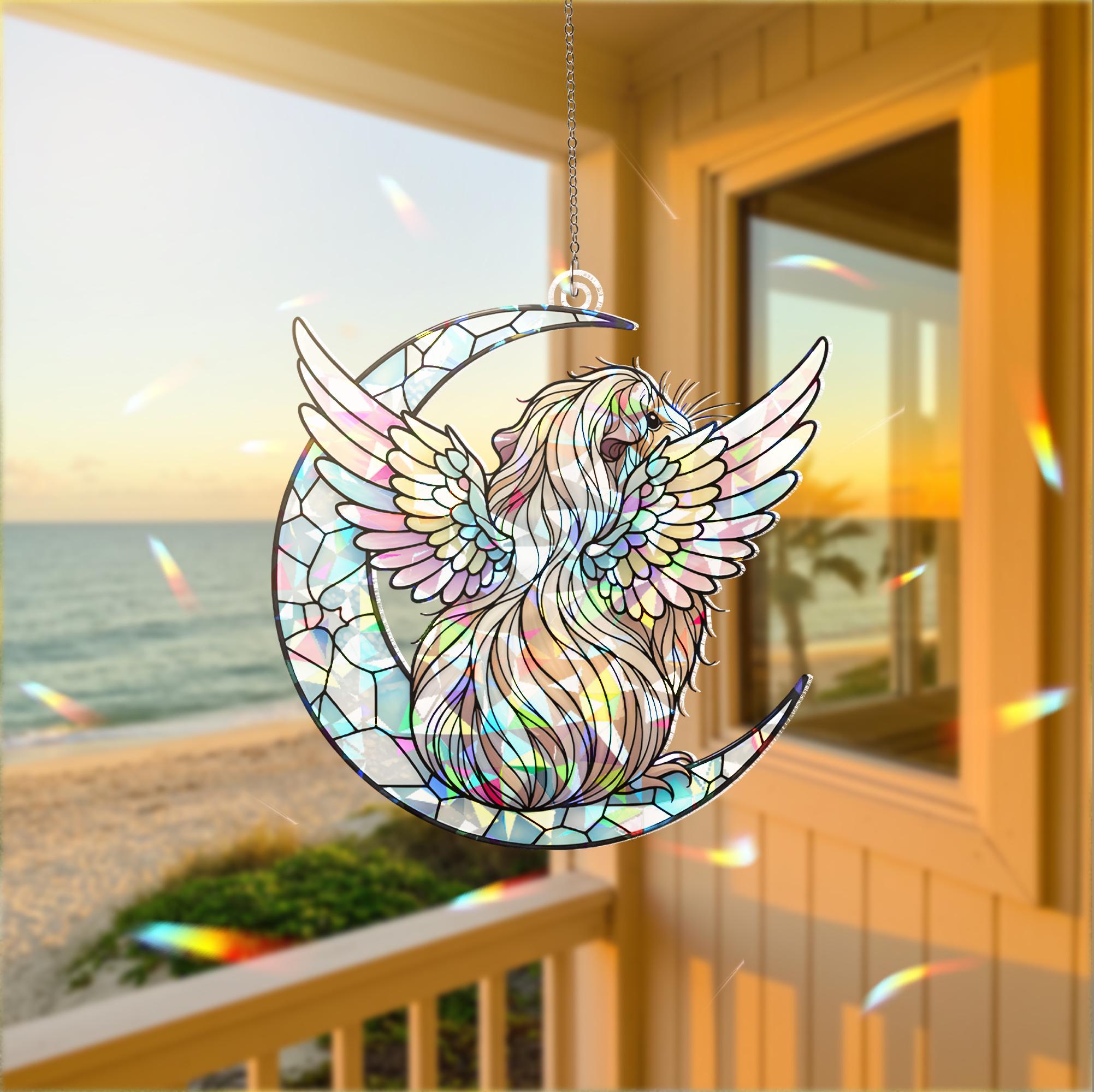 Peruvian Guinea Pig Window Decor, Angel Pet Memorial Ornament, Holographic Acrylic Decor, Guinea Pig Memorial Gift, Loss Of Pet Gift