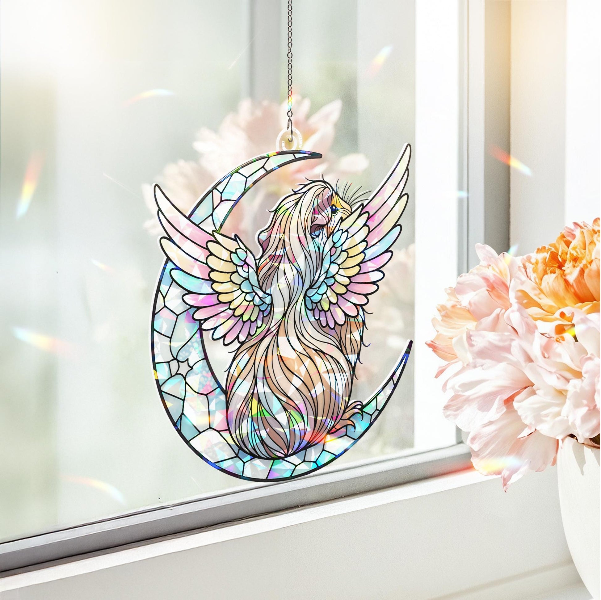 Peruvian Guinea Pig Window Decor, Angel Pet Memorial Ornament, Holographic Acrylic Decor, Guinea Pig Memorial Gift, Loss Of Pet Gift