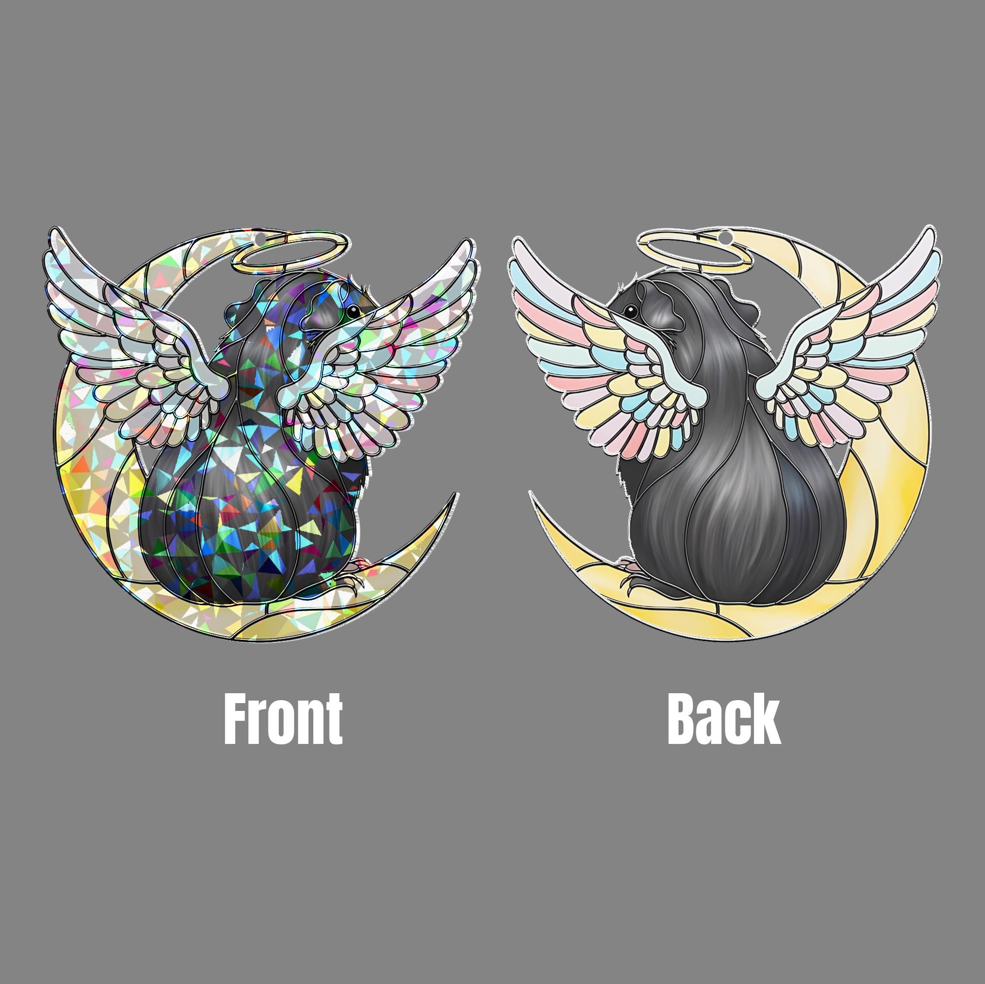 Black Guinea Pig Suncatcher, Angel Pet Memorial Gift, Holographic Acrylic Decor, Guinea Pig Memorial Gift, Loss Of Pet decor, Pet Keepsake