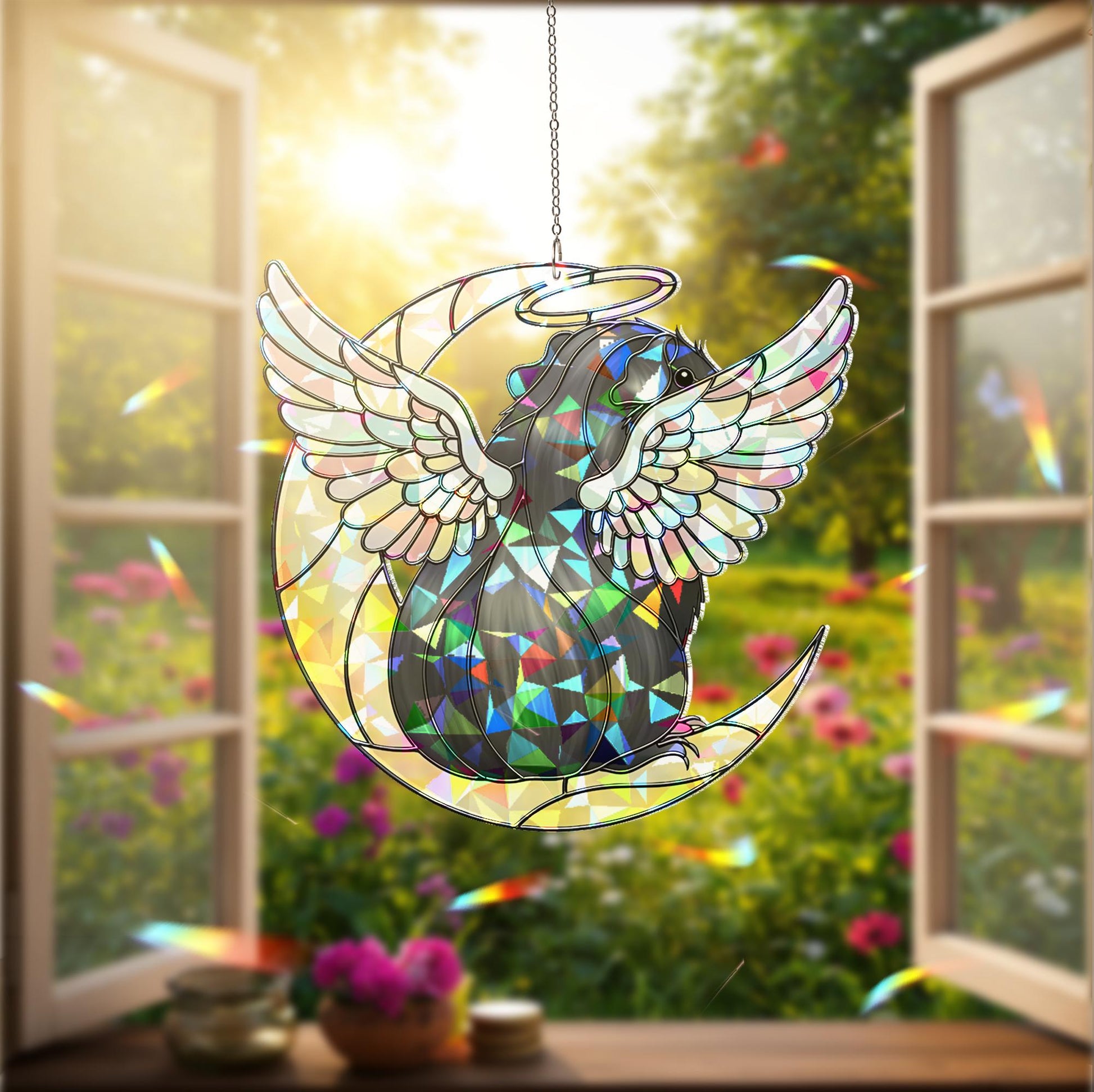 Black Guinea Pig Suncatcher, Angel Pet Memorial Gift, Holographic Acrylic Decor, Guinea Pig Memorial Gift, Loss Of Pet decor, Pet Keepsake