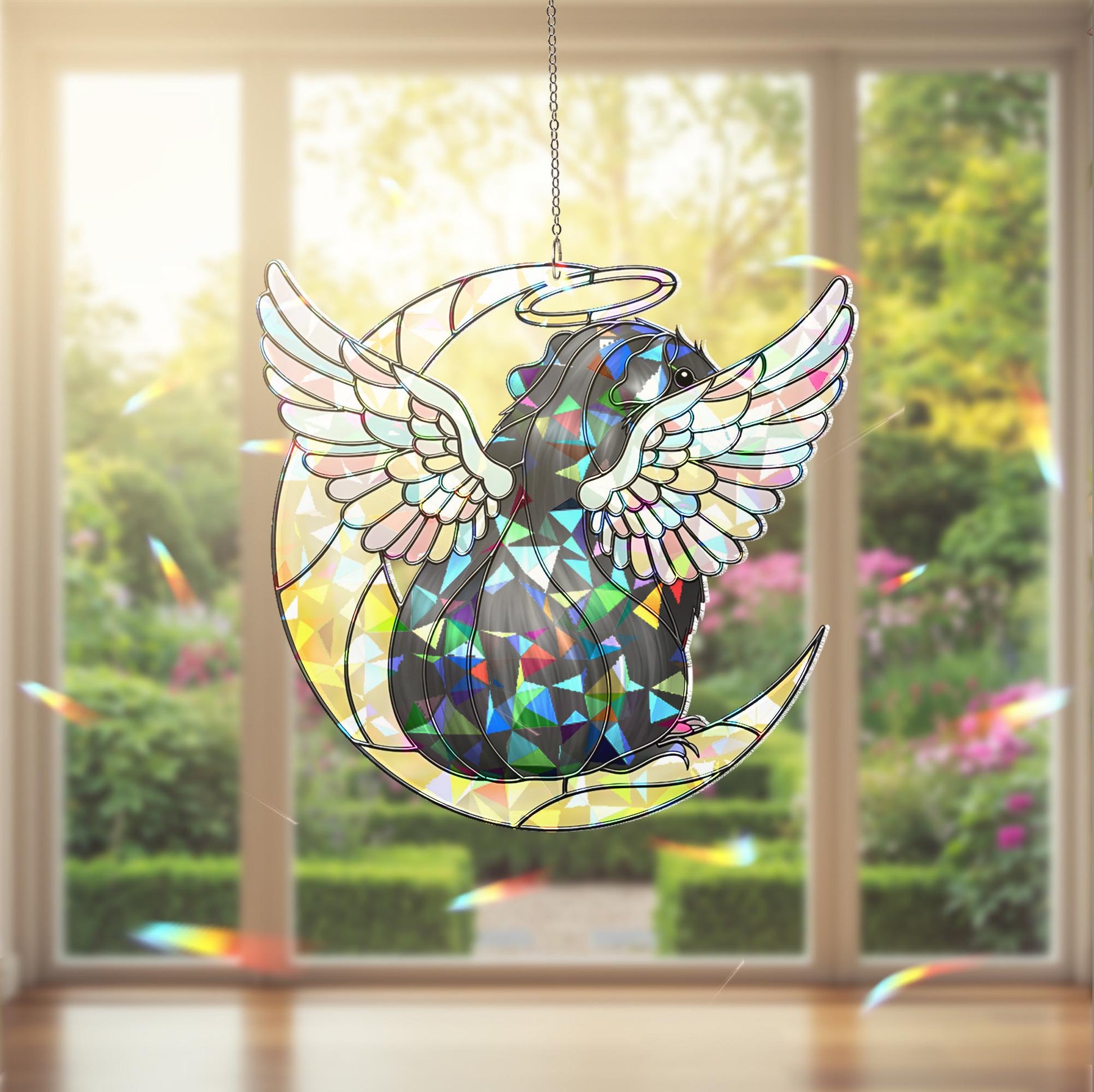 Black Guinea Pig Suncatcher, Angel Pet Memorial Gift, Holographic Acrylic Decor, Guinea Pig Memorial Gift, Loss Of Pet decor, Pet Keepsake