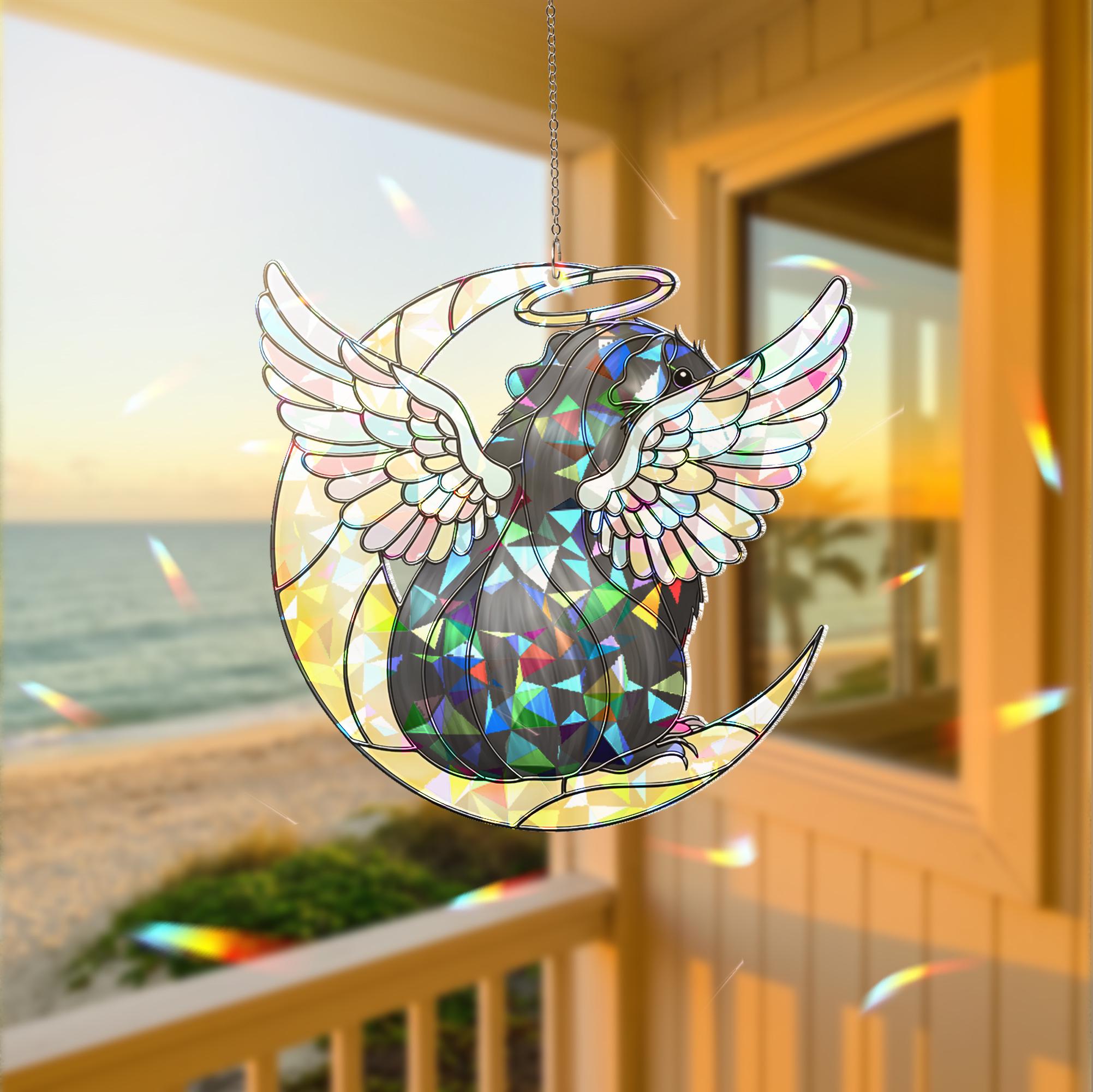 Black Guinea Pig Suncatcher, Angel Pet Memorial Gift, Holographic Acrylic Decor, Guinea Pig Memorial Gift, Loss Of Pet decor, Pet Keepsake