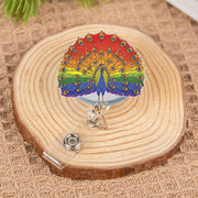 Rainbow Peacock Badge Reel | LGBTQ+ Pride ID Holder | Colorful Retractable Nurse Name Tag Clip | Cute Peacock Office Gift for Nurses