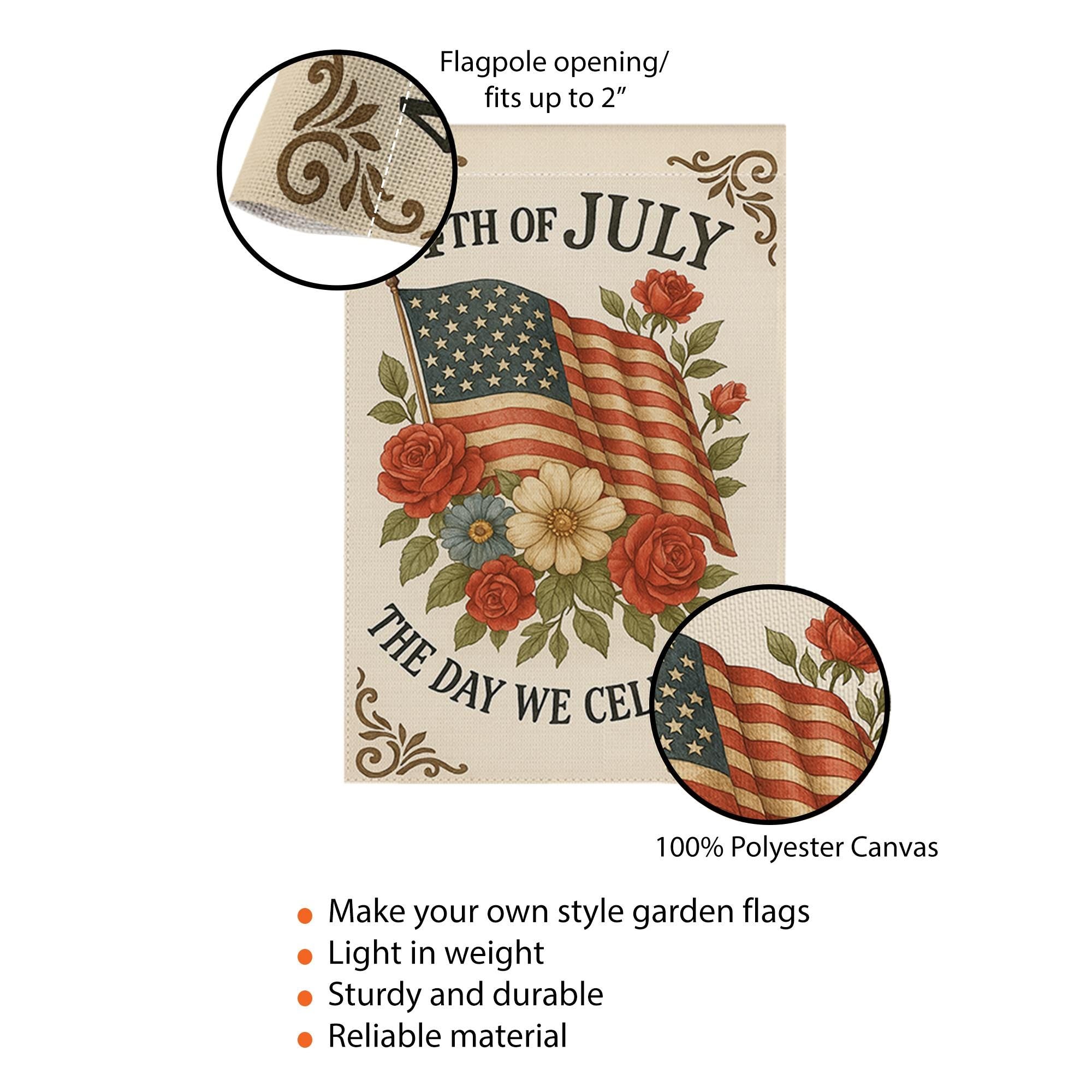 Vintage 4th of July Garden Flag – Patriotic American Flag Floral Yard Decor, Independence Day Outdoor Banner, Summer Holiday Sign