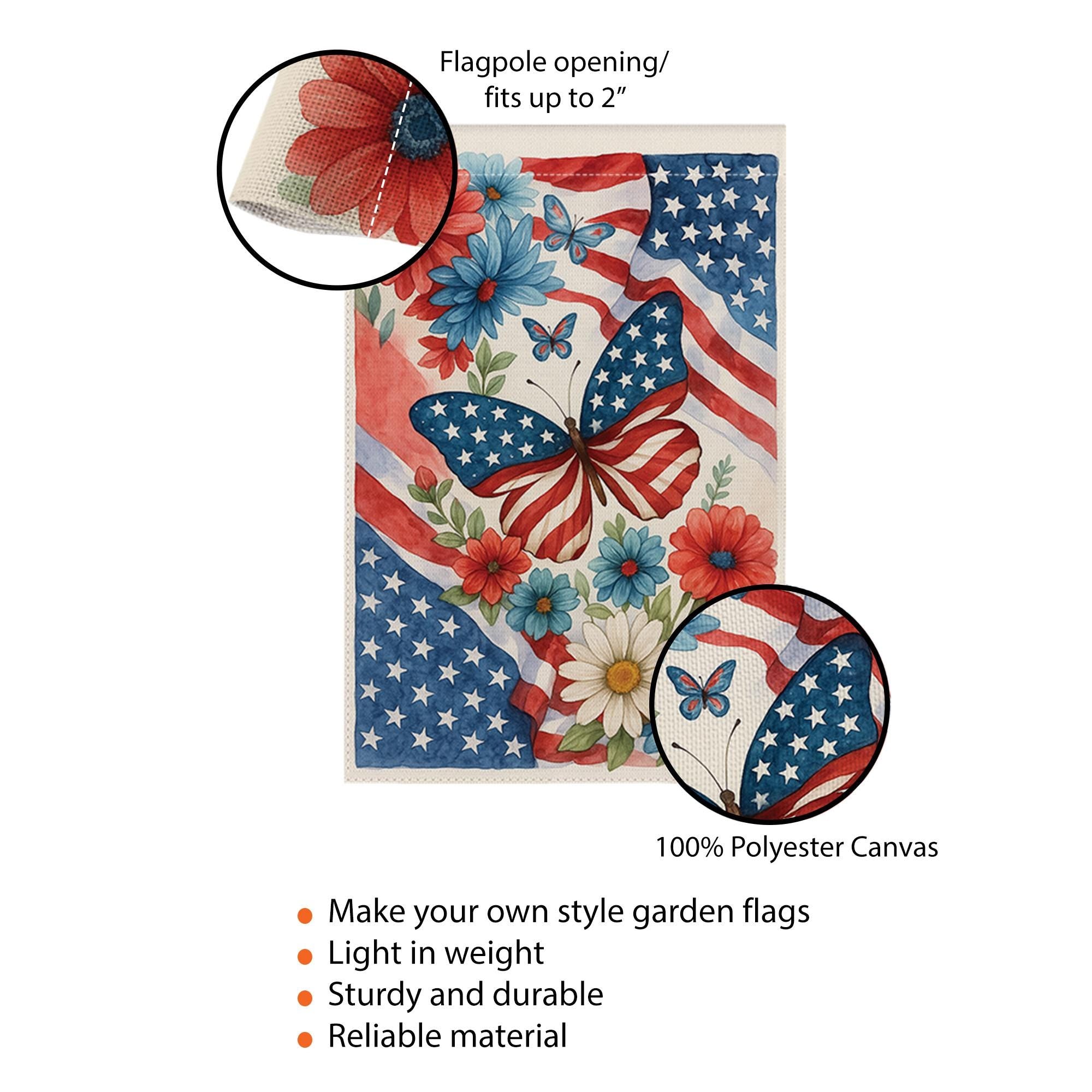 Patriotic Butterfly Garden Flag – 4th of July Outdoor Decor with American Flag & Flowers, Independence Day Yard Banner