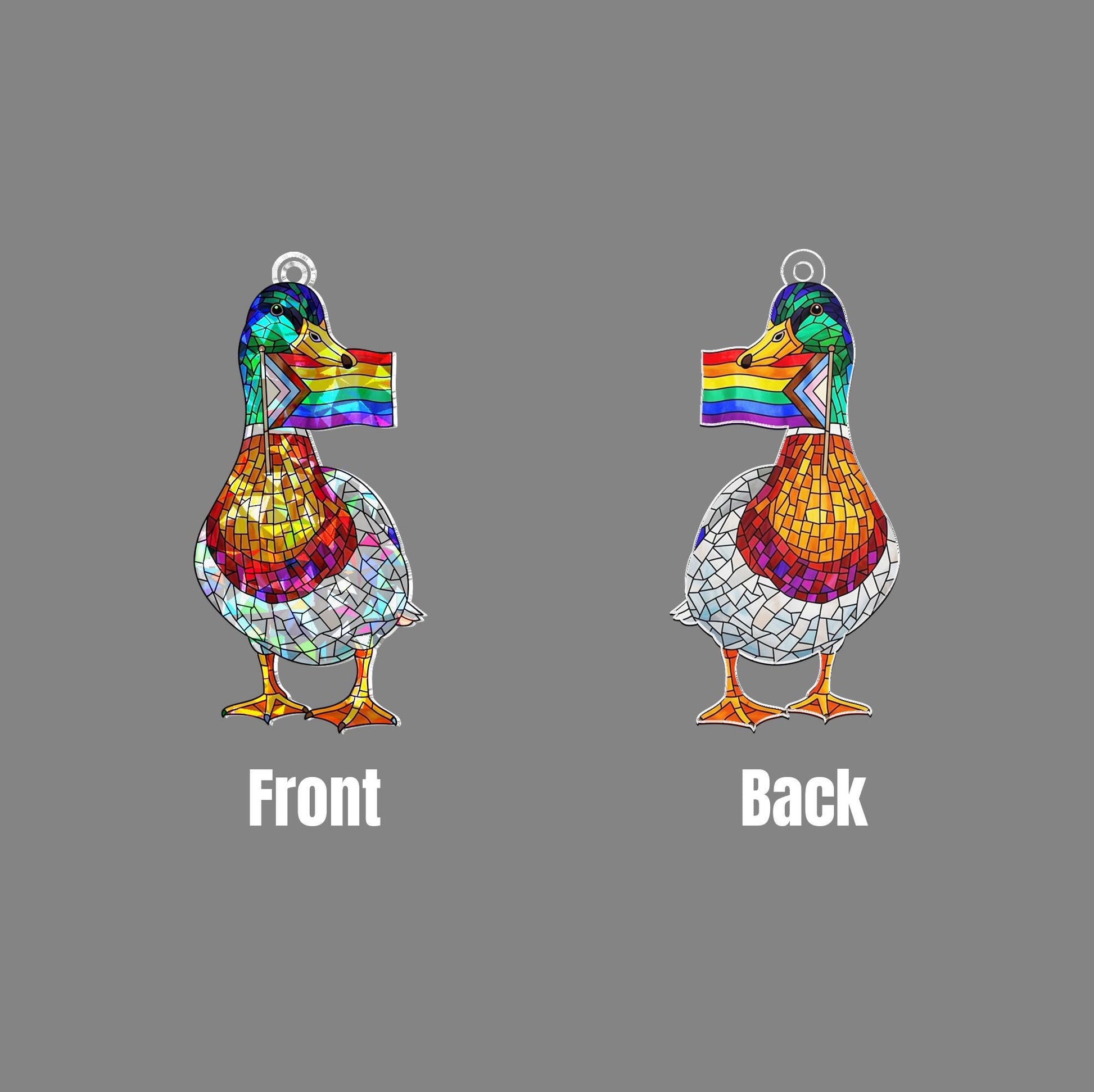 LGBT Flag Mallard Duck Acrylic Decor, Rainbow Window Decor, Pride Duck Ornament, Holographic Bird Art, LGBTQ Gift Idea, Gay Decor, Gay Gift