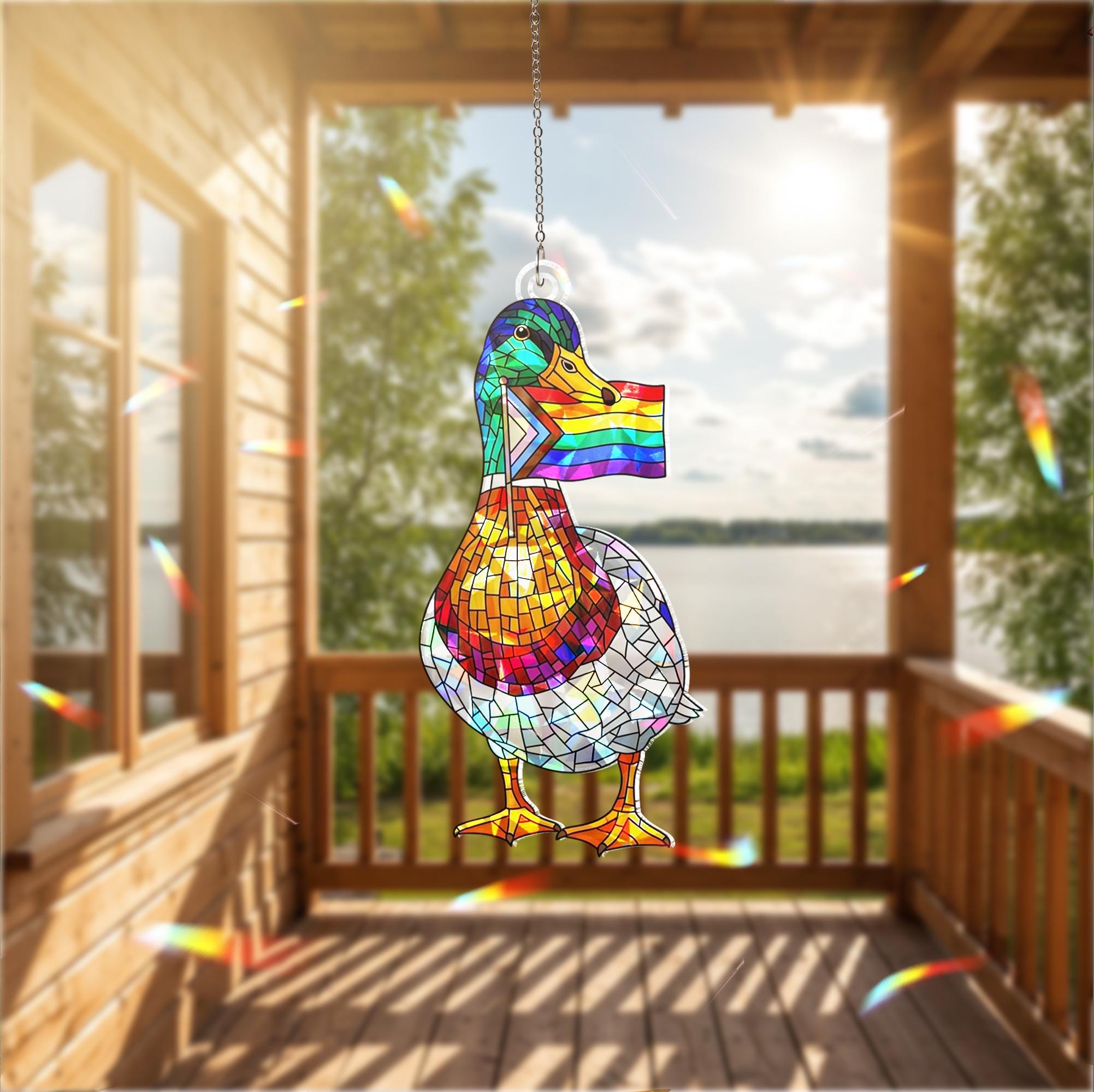 LGBT Flag Mallard Duck Acrylic Decor, Rainbow Window Decor, Pride Duck Ornament, Holographic Bird Art, LGBTQ Gift Idea, Gay Decor, Gay Gift