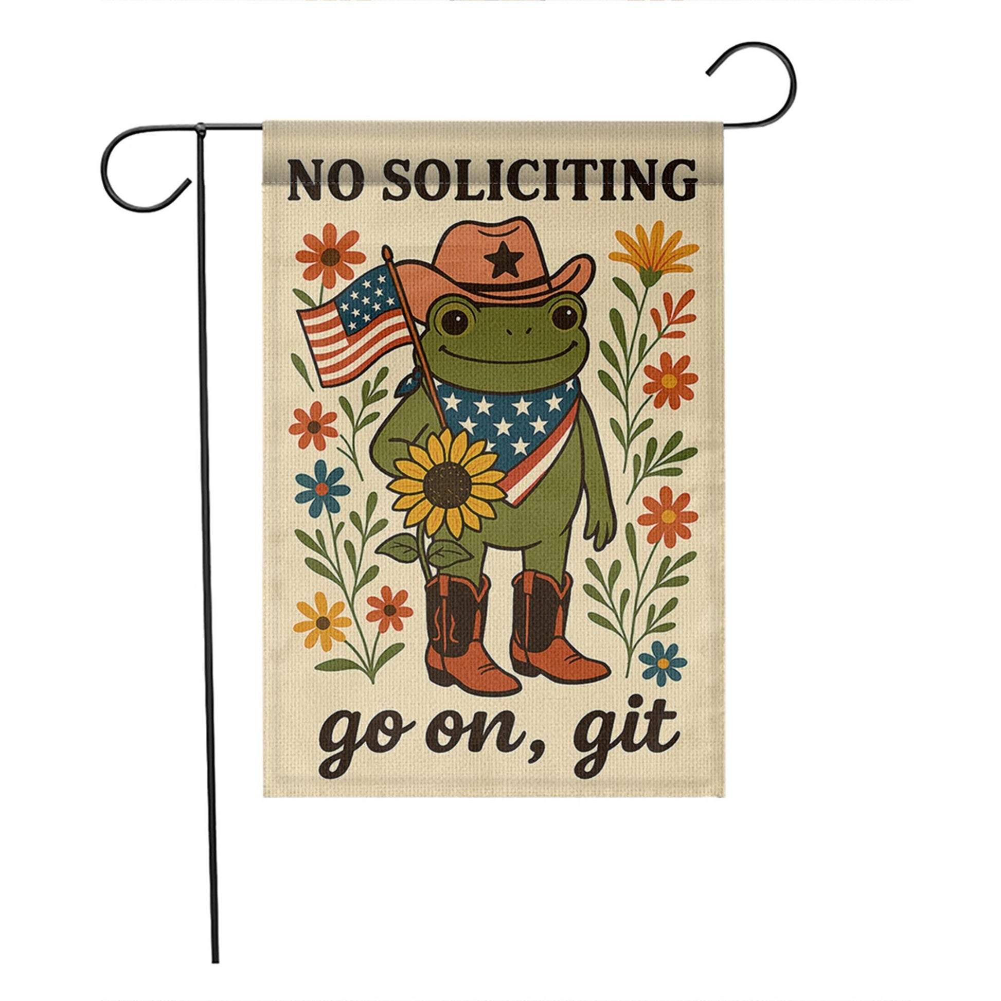 Funny No Soliciting Garden Flag, No Soliciting Yard Sign, Go Away Flag, Funny Yard Flag, Frog Garden Sign, Go On Git, 4th of July
