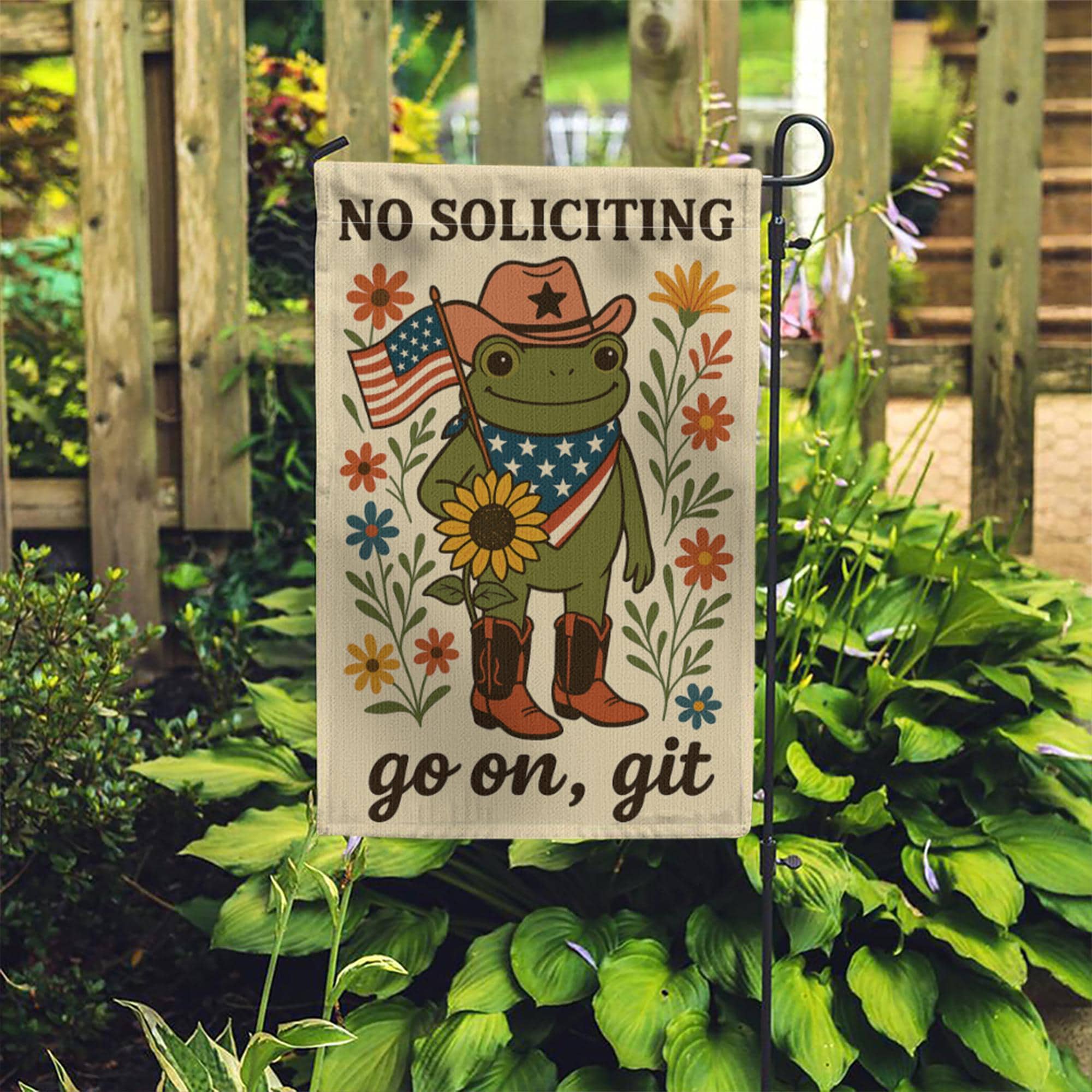 Funny No Soliciting Garden Flag, No Soliciting Yard Sign, Go Away Flag, Funny Yard Flag, Frog Garden Sign, Go On Git, 4th of July