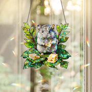 Cute Hamster Acrylic Window Hanging – Acrylic Hanging with Cheese & Leaves Design, Adorable Animal Decor for Nature, Pet Lovers