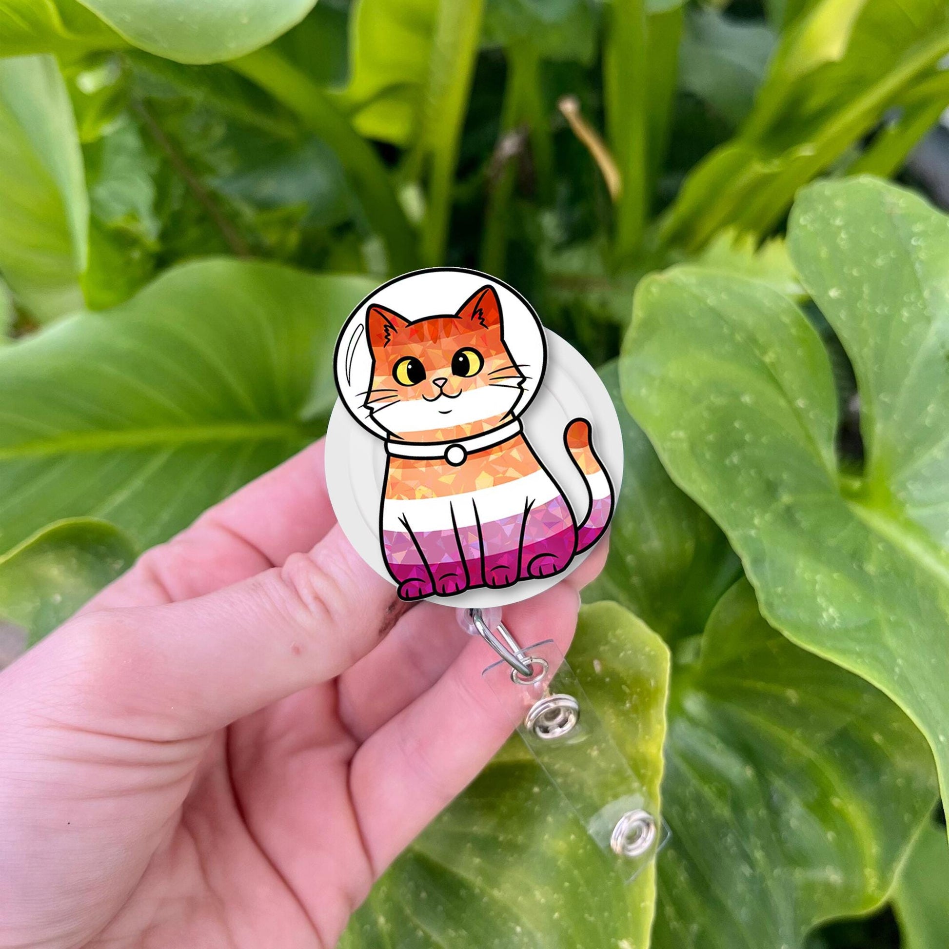 Lesbian Pride Cat Badge Reel | Cute LGBTQ+ Kitty ID Holder | Funny Queer Nurse Gift | Retractable Badge Clip for Vet & Teachers
