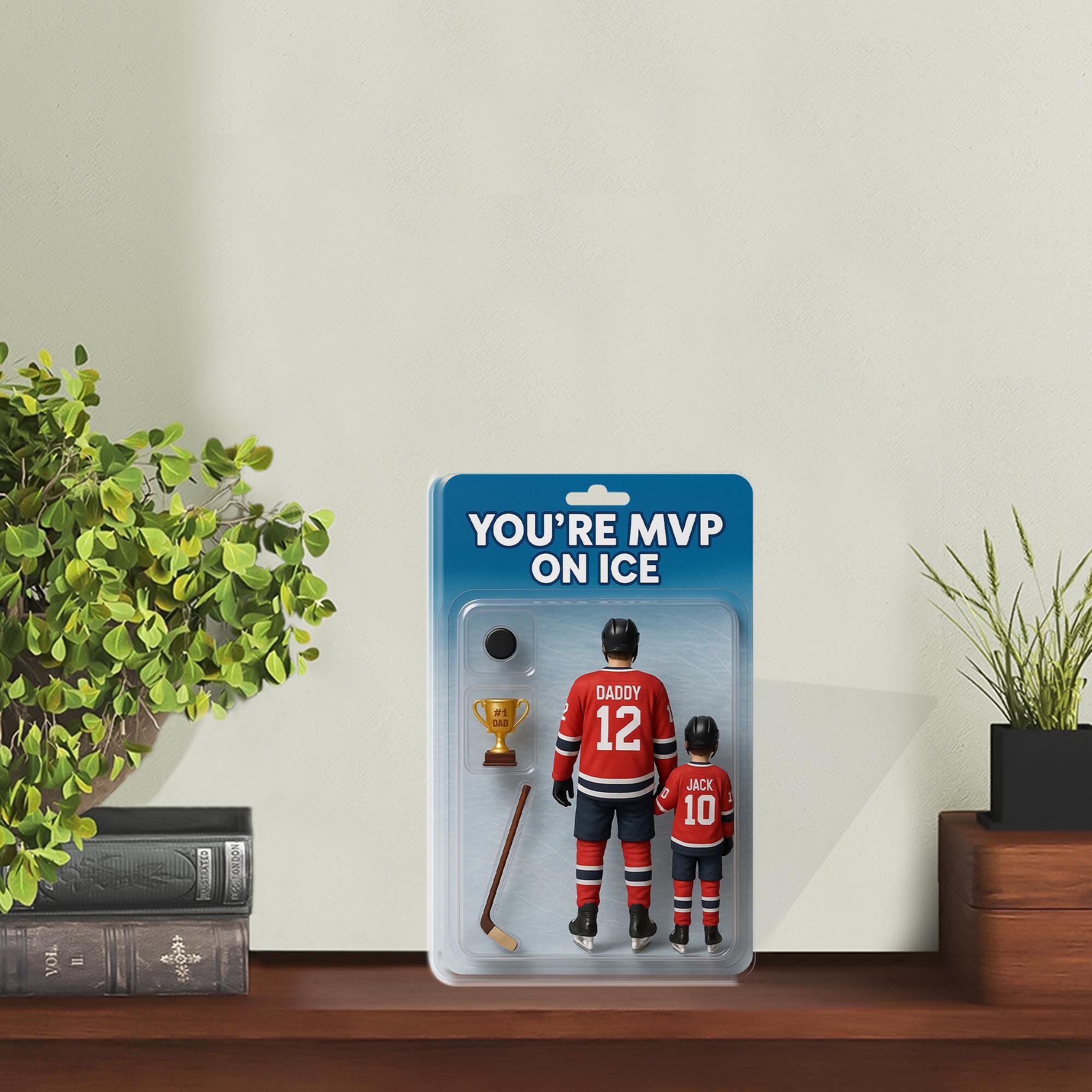 Personalized Hockey Dad and Kid Acrylic Block Plaque, Custom Dad and Kid Gift, Father's Day Set Puck, Stick & Trophy, Father's Day Keepsake