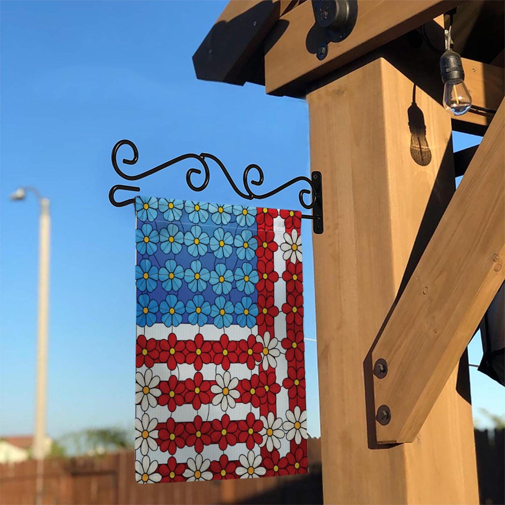 4th of July Floral Garden Flag | Patriotic Outdoor Yard Banner | Red White Blue Flower American Flag | Summer Porch Decor