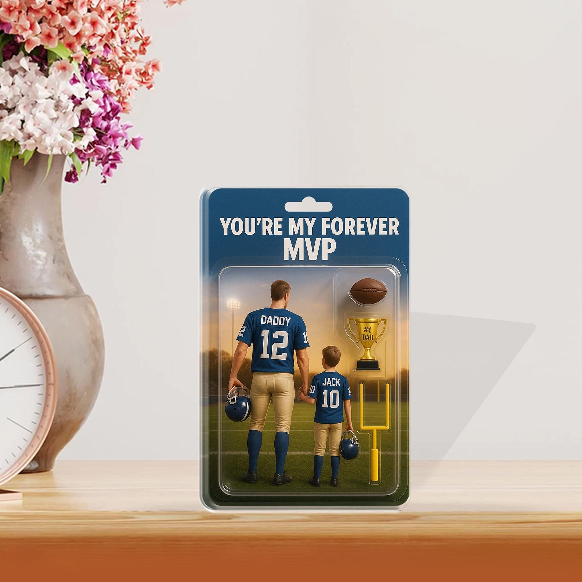 Personalized Football Dad and Kid Acrylic Block Plaque, Gift for Husband, Father's Day with Trophy, Ball & Goalpost, Father's Day Keepsake