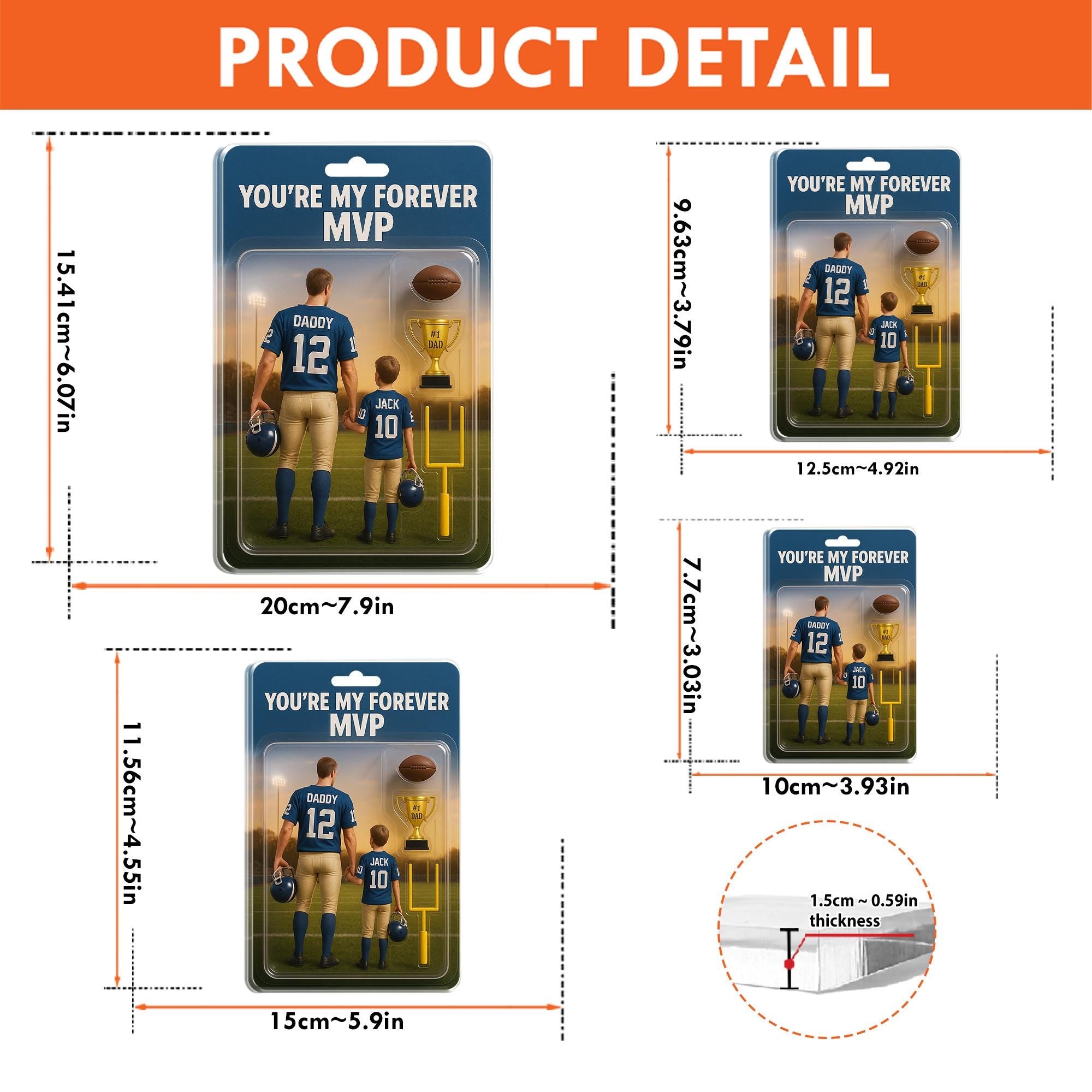 Personalized Football Dad and Kid Acrylic Block Plaque, Gift for Husband, Father's Day with Trophy, Ball & Goalpost, Father's Day Keepsake