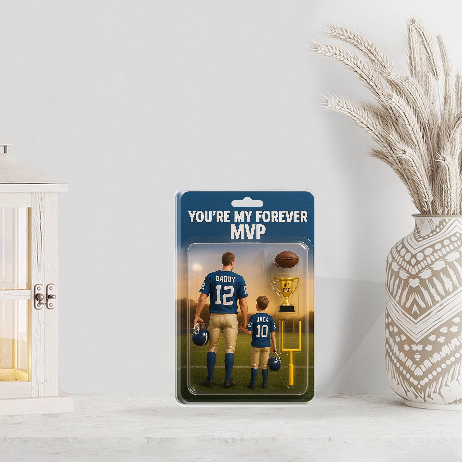 Personalized Football Dad and Kid Acrylic Block Plaque, Gift for Husband, Father's Day with Trophy, Ball & Goalpost, Father's Day Keepsake