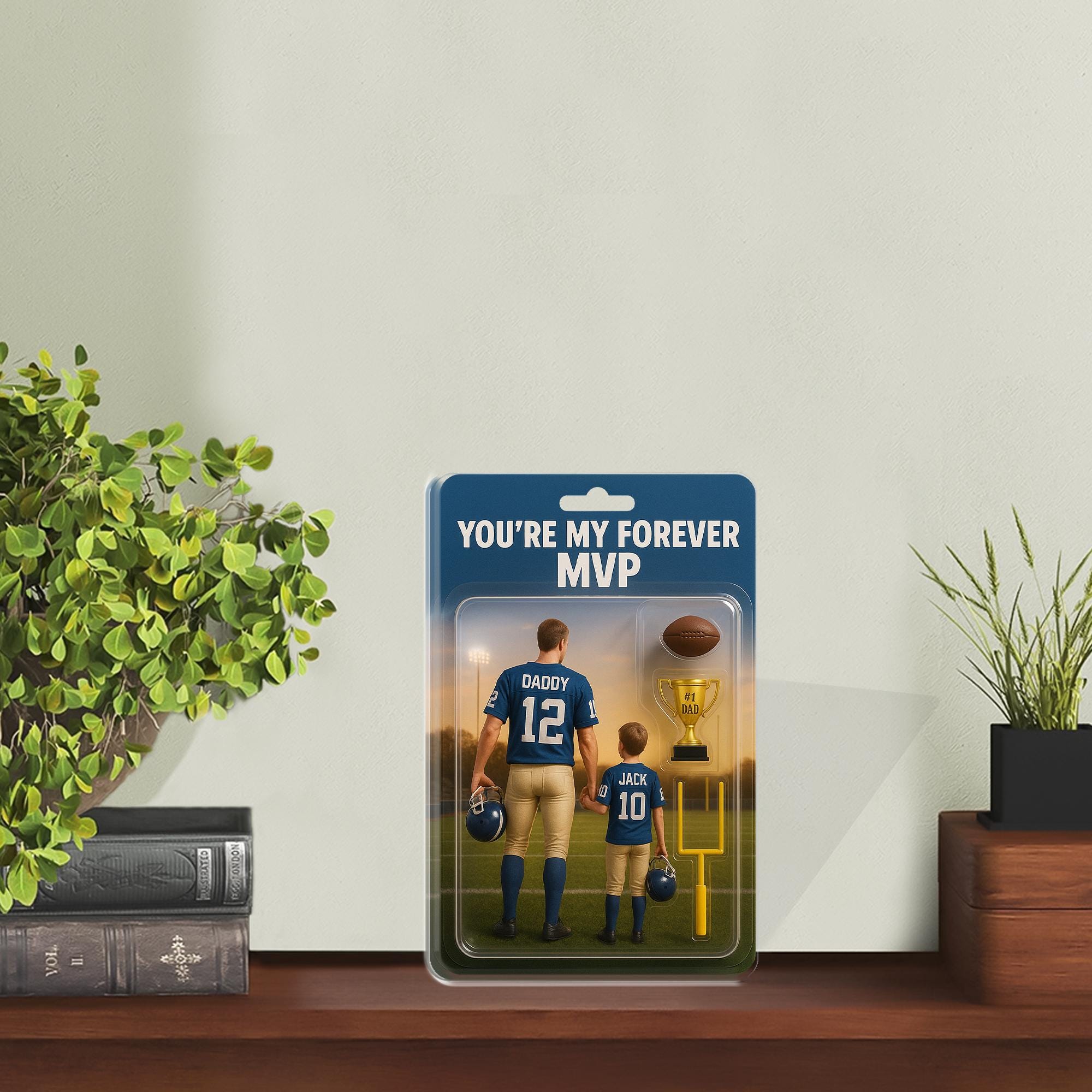 Personalized Football Dad and Kid Acrylic Block Plaque, Gift for Husband, Father's Day with Trophy, Ball & Goalpost, Father's Day Keepsake