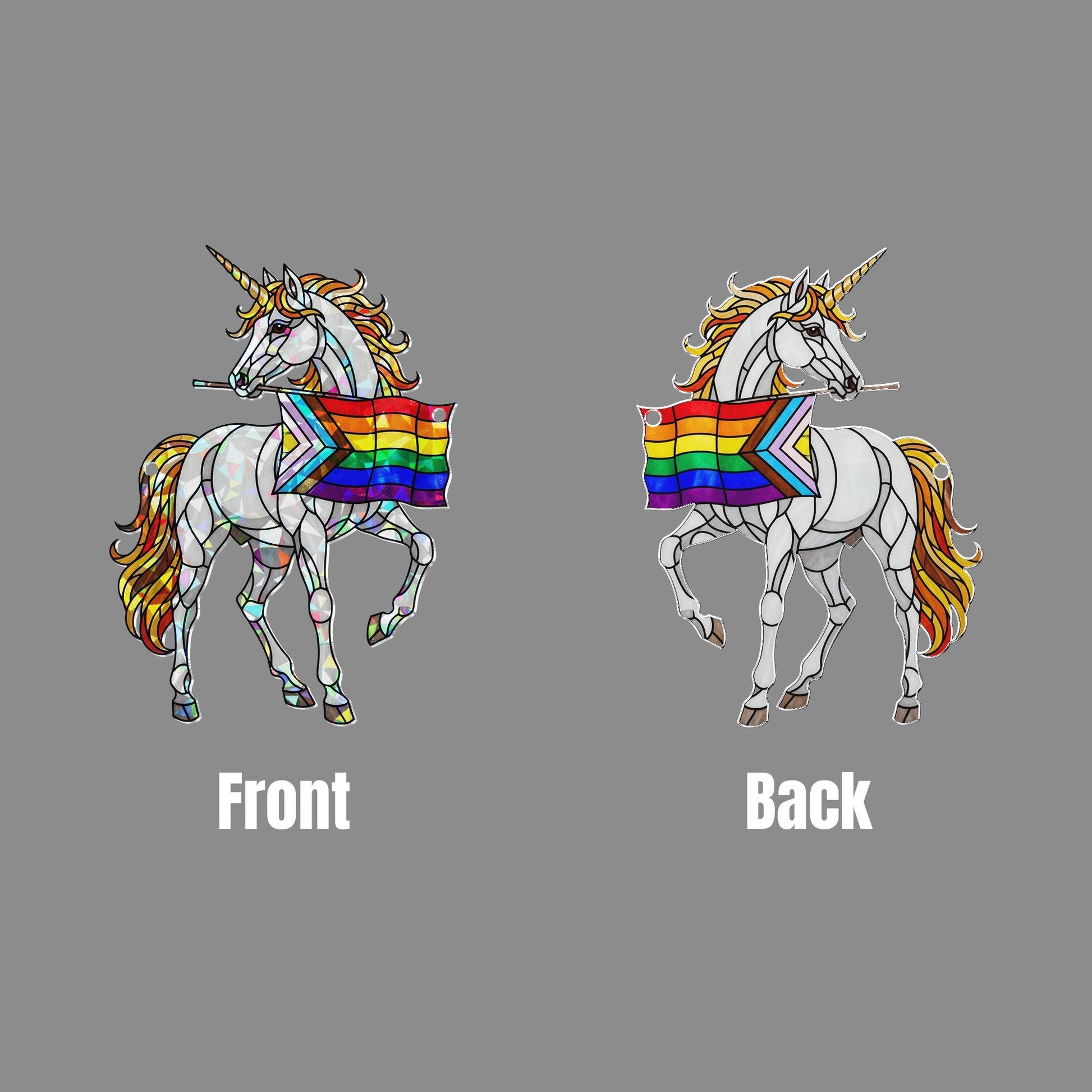Rainbow Unicorn Pride ACRYLIC Hologram Ornament, LGBTQ+ Decor with Progress Flag Window Hanging, Magical Window Hanging, Pride Month Gift