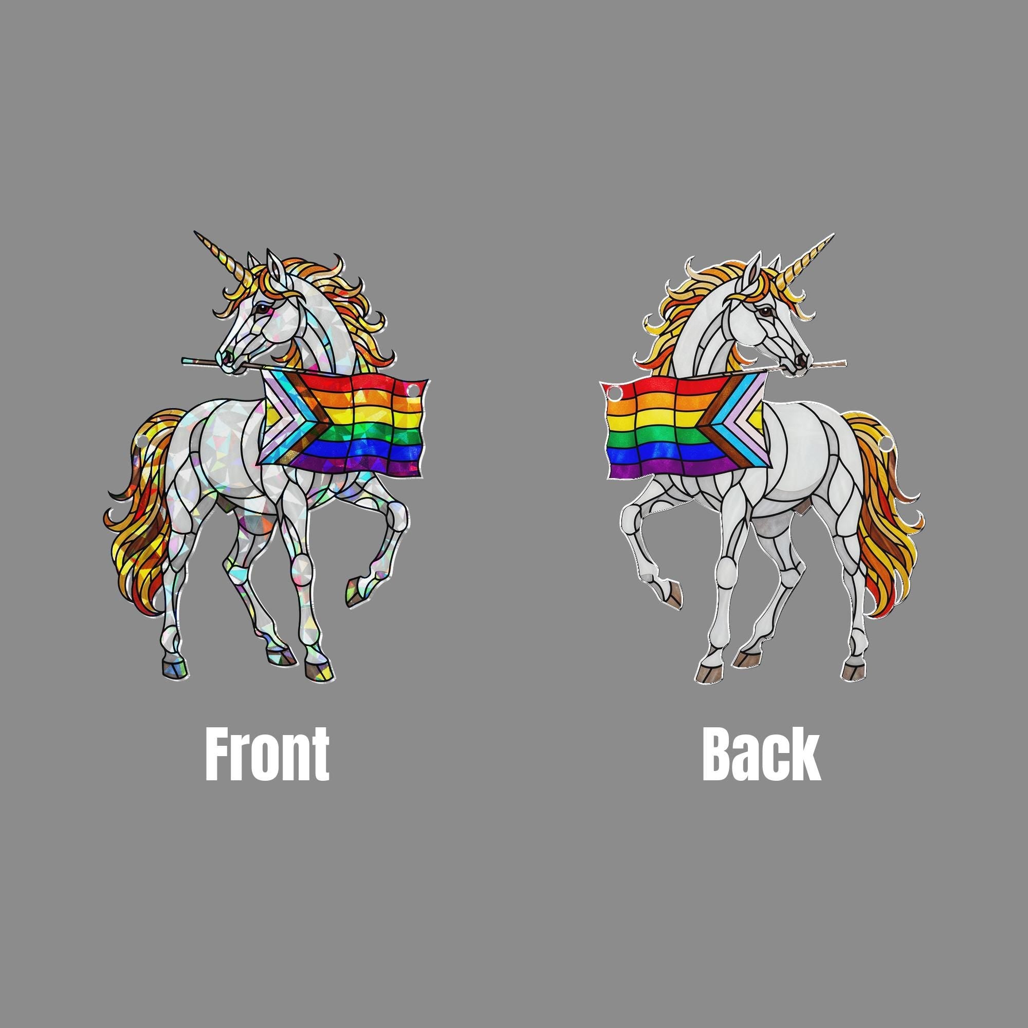 Rainbow Unicorn Pride ACRYLIC Hologram Ornament, LGBTQ+ Decor with Progress Flag Window Hanging, Magical Window Hanging, Pride Month Gift