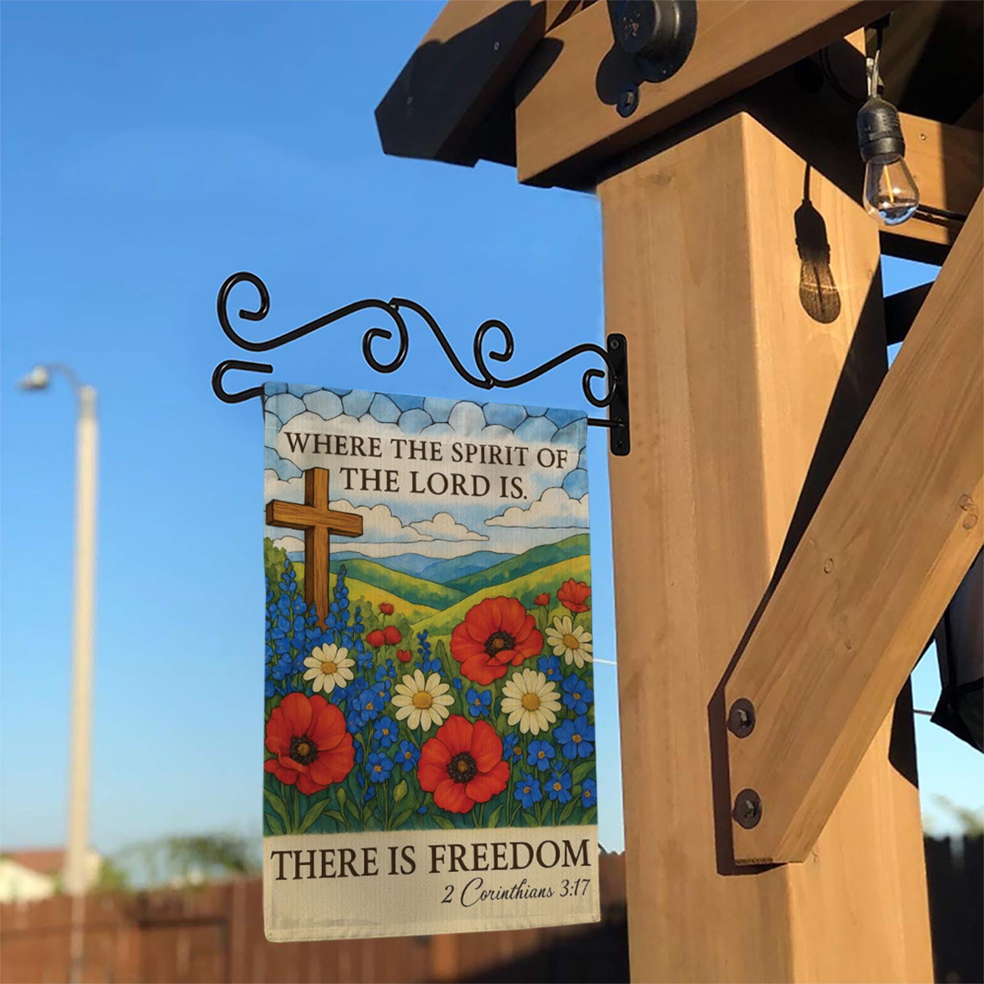 Christian Garden Flag with Bible Verse | Where the Spirit of the Lord Is | Floral Religious Outdoor Decor | 4th of July Outdoor Decor