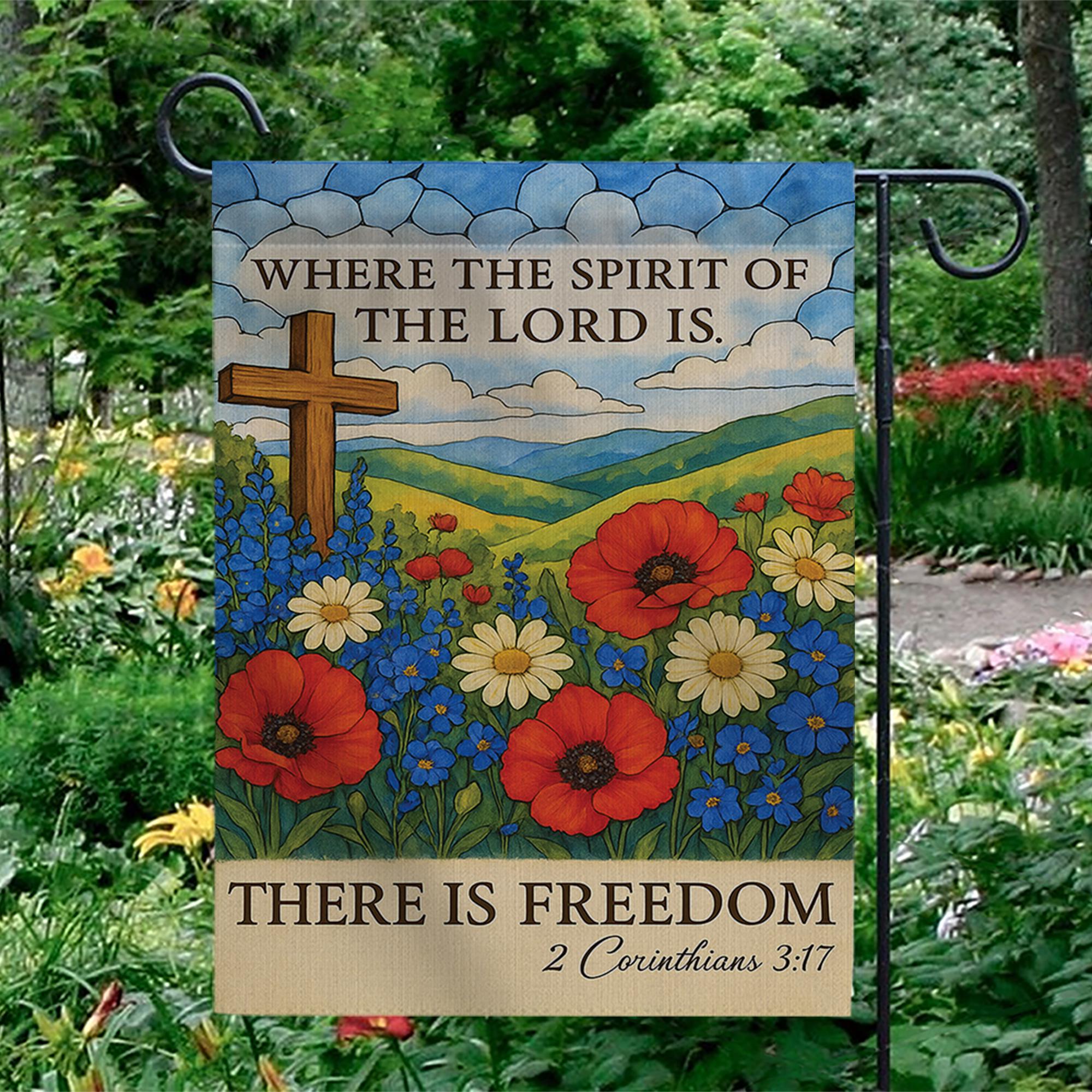 Christian Garden Flag with Bible Verse | Where the Spirit of the Lord Is | Floral Religious Outdoor Decor | 4th of July Outdoor Decor