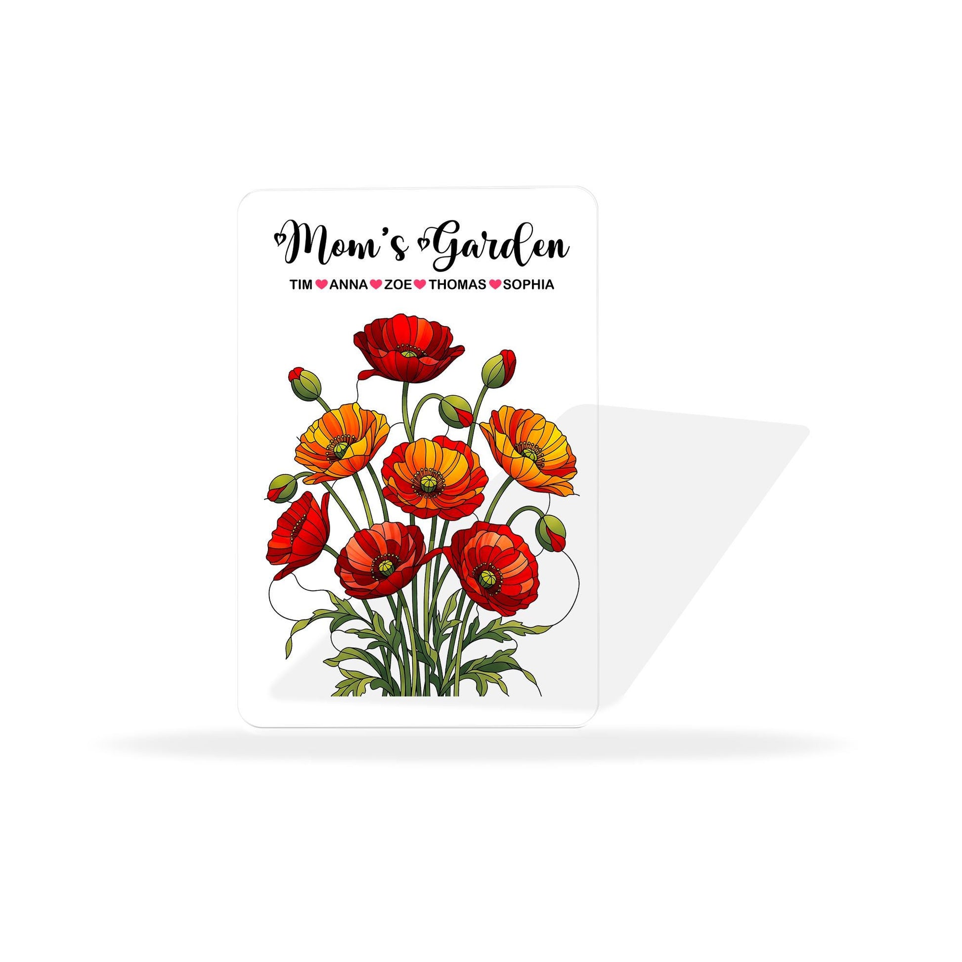 Personalized Mom's Garden Poppy Floral Acrylic Plaque, Custom Kids Names Gift for Mom Grandma, Mother's Day, August Birthday Keepsake Decor