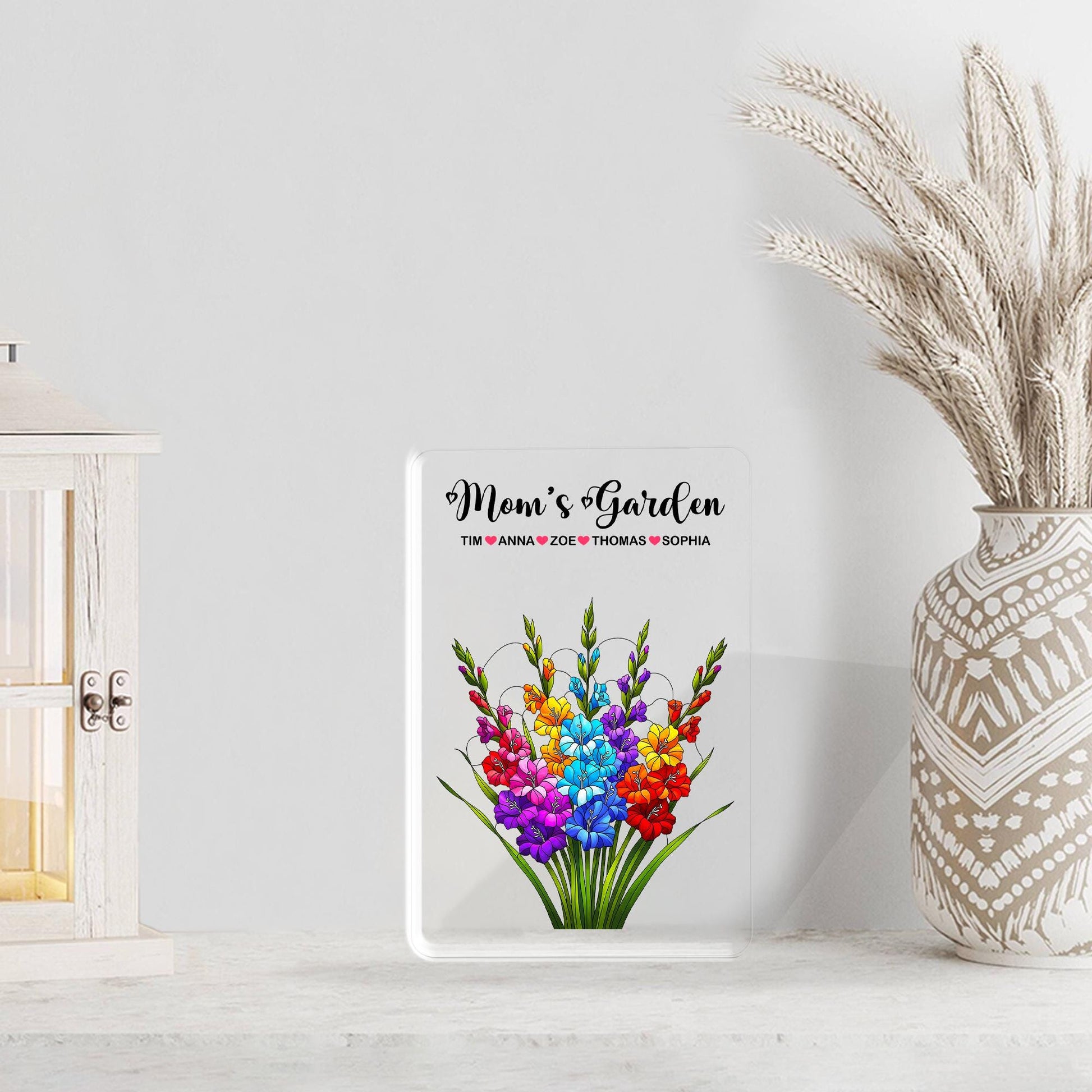 Personalized Mom's Garden Gladiolus Floral Acrylic Plaque, Custom Kids Names Gift for Mom Grandma, Mother's Day, August Birthday Keepsake