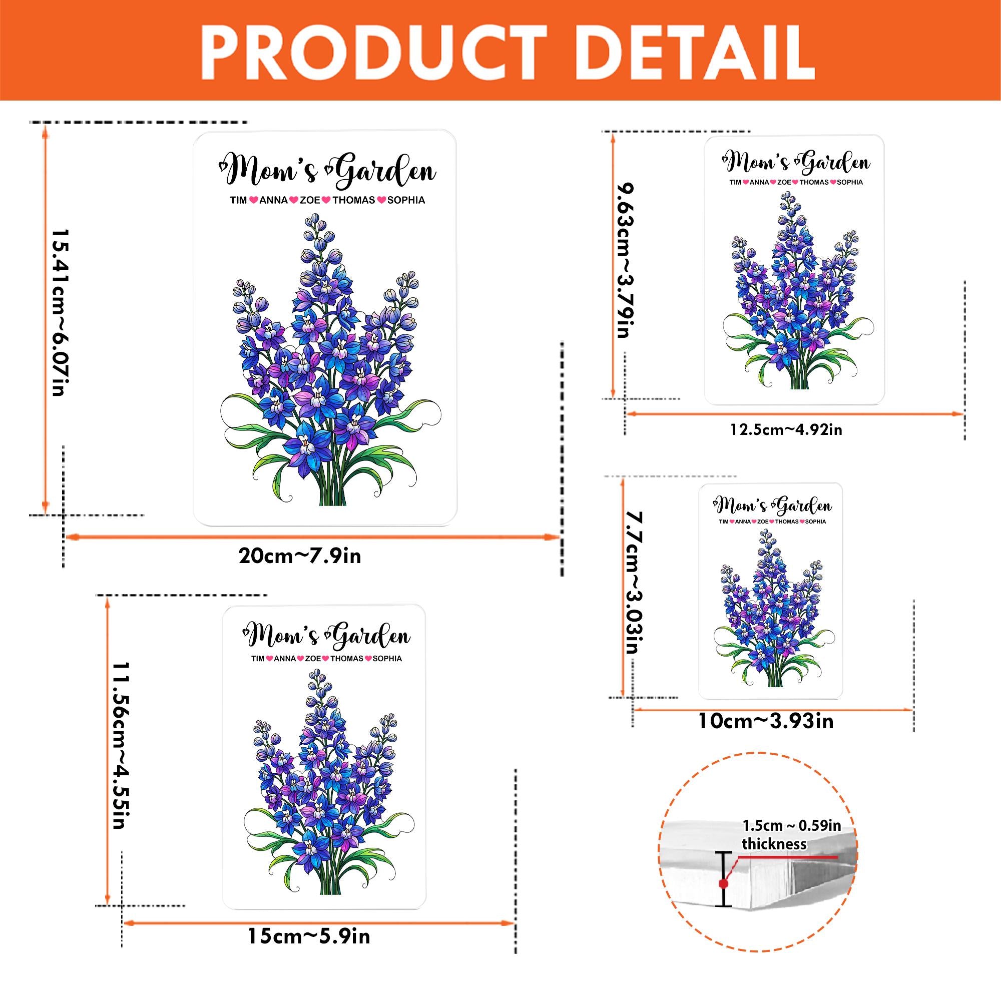 Personalized Mom's Garden Larkspur Floral Acrylic Plaque, Custom Kids Names Gift for Mom Grandma, Mother's Day, July Birthday Keepsake Decor