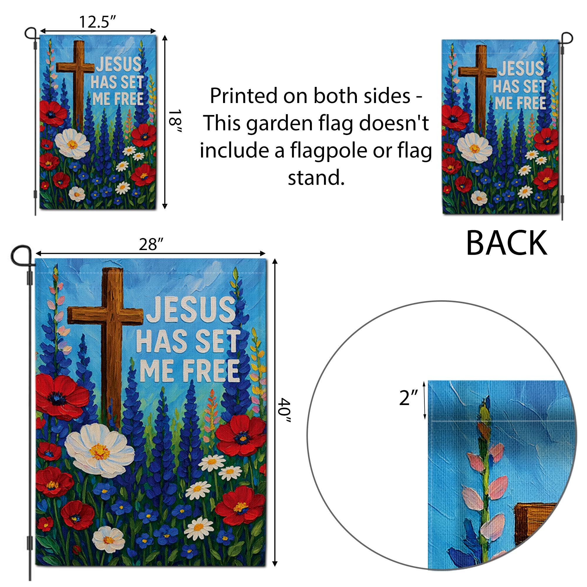 Jesus Has Set Me Free Garden Flag | Christian Floral Cross Outdoor Decor | Religious Yard Banner | Faith-Based Flag | Patriotic Wildflowers