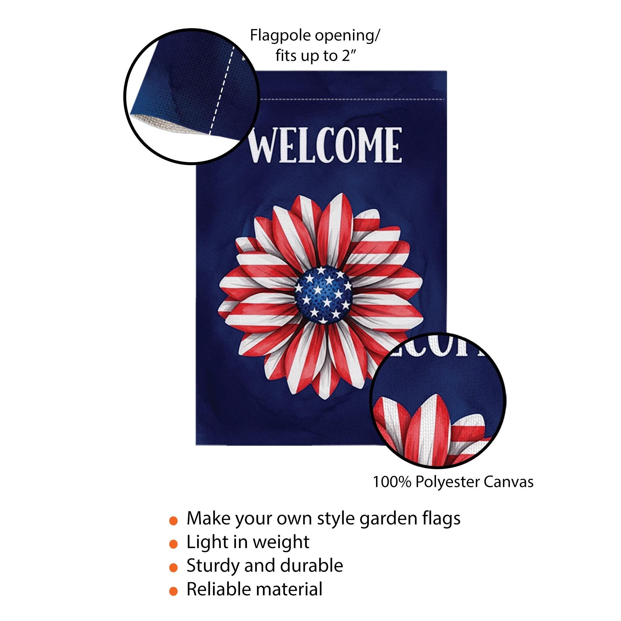 Patriotic Flower Garden Flag, Welcome 4th of July Flag, Red White Blue Yard Decor, Summer Outdoor Flag, Independence Day Gift,Fourth of July