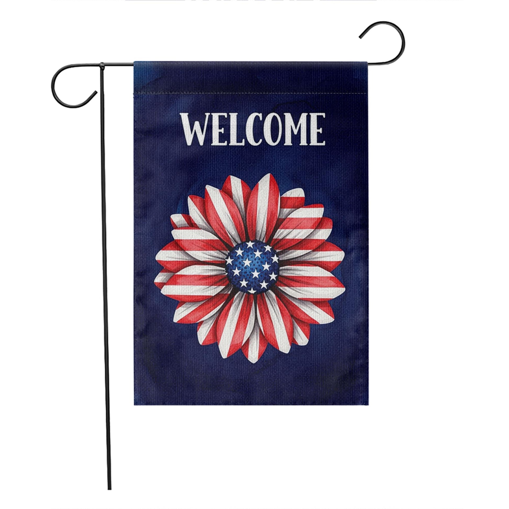 Patriotic Flower Garden Flag, Welcome 4th of July Flag, Red White Blue Yard Decor, Summer Outdoor Flag, Independence Day Gift,Fourth of July