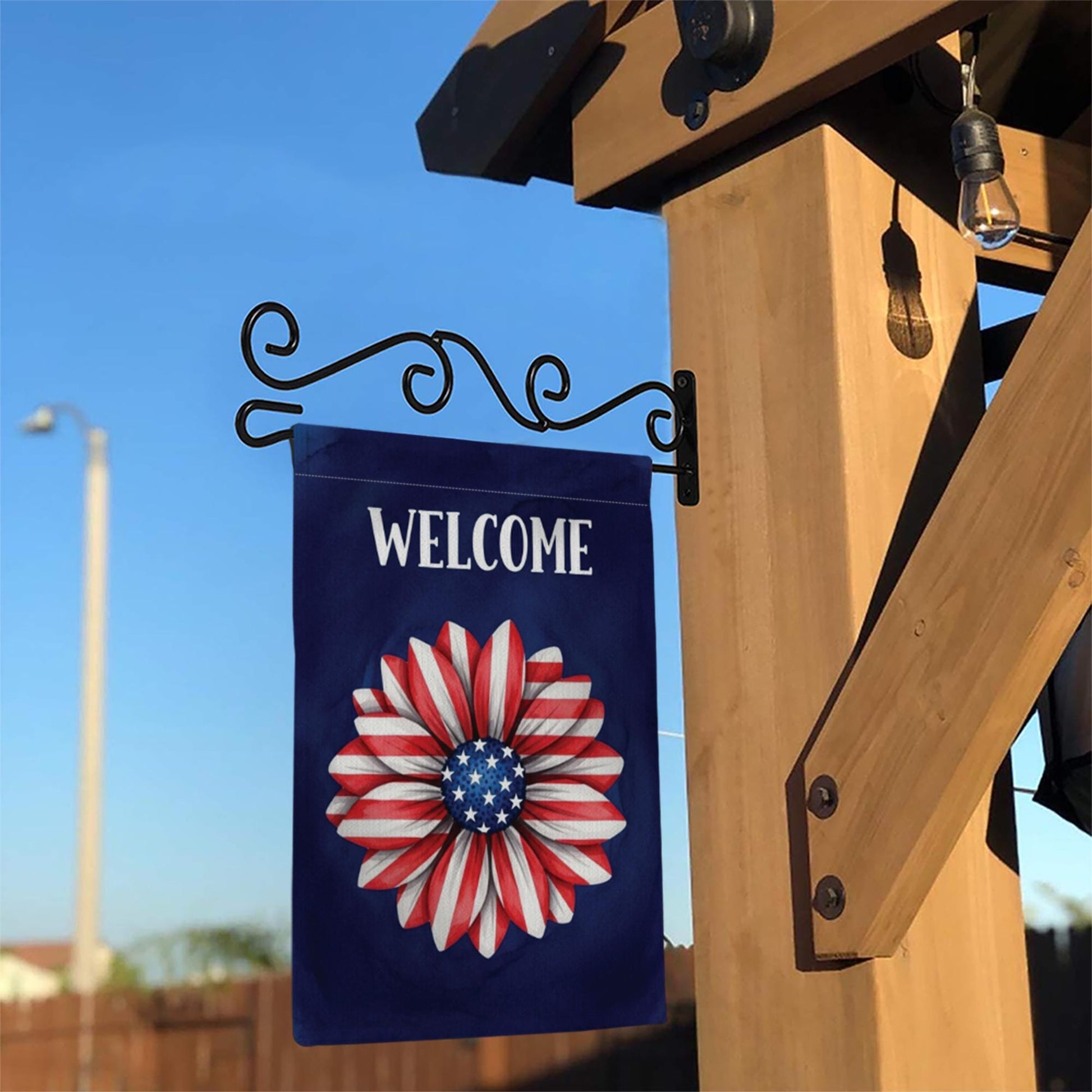 Patriotic Flower Garden Flag, Welcome 4th of July Flag, Red White Blue Yard Decor, Summer Outdoor Flag, Independence Day Gift,Fourth of July