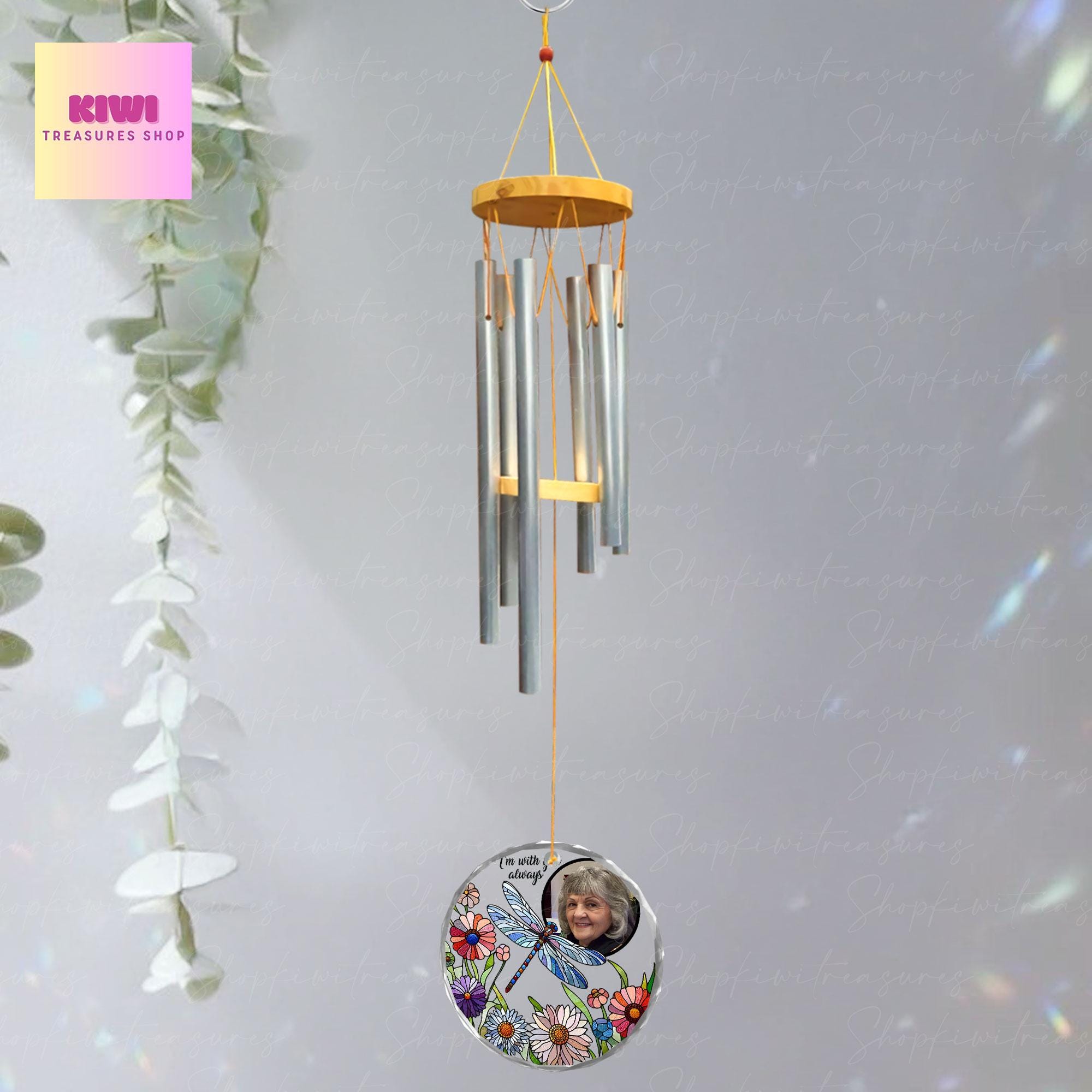 Custom Dragonfly Memorial Wind Chime with Photo, I'm With You Always Gift, Personalized Remembrance Chime for Loss of Loved One