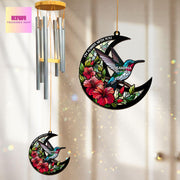 Hummingbird Memorial Wind Chime, Custom Floral Crescent Moon Ornament, I’m Always With You Sympathy Gift, Loss of Loved One