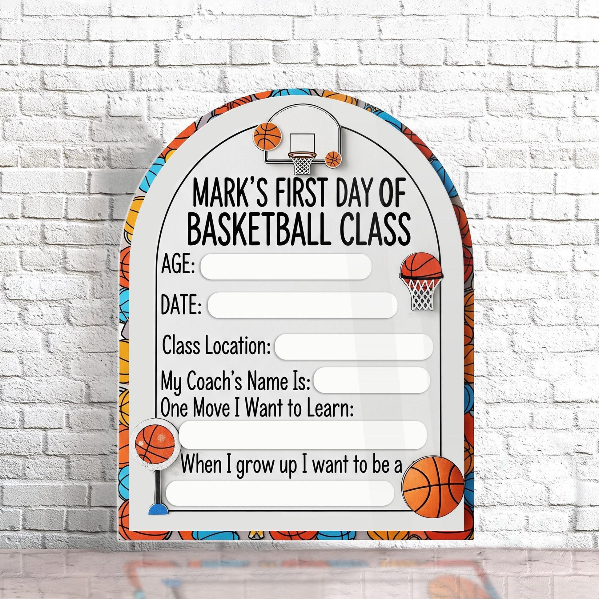 First Day of Basketball Class Sign, Reusable Kid Keepsake Board, Dry Erase Sports Milestone Sign, Custom Wooden Memory Board, Basketball Kid
