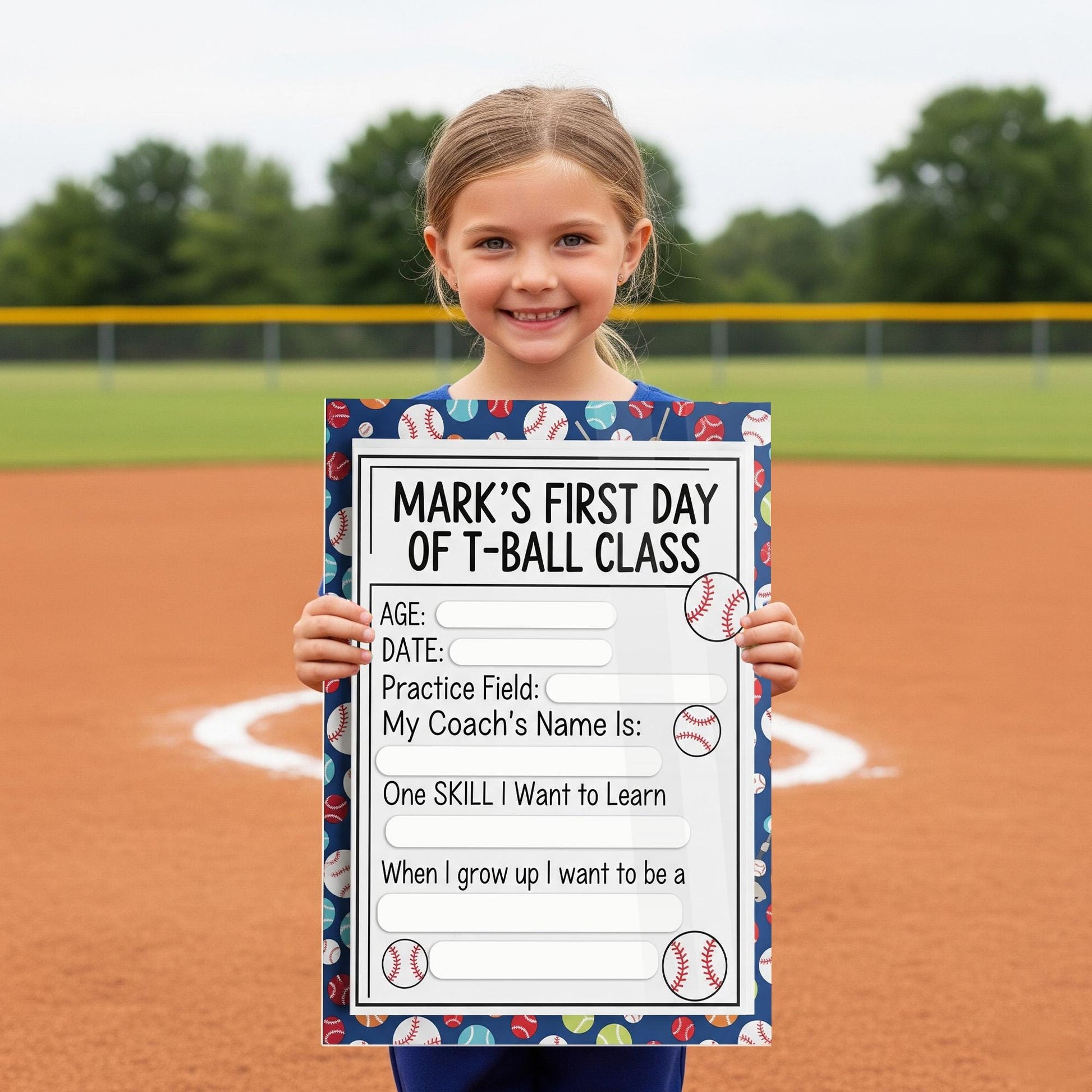 First Day of T-Ball Class Sign, Reusable Wooden Keepsake, Dry Erase Sports Board, Kids Milestone Photo Prop, Custom Memory Sign